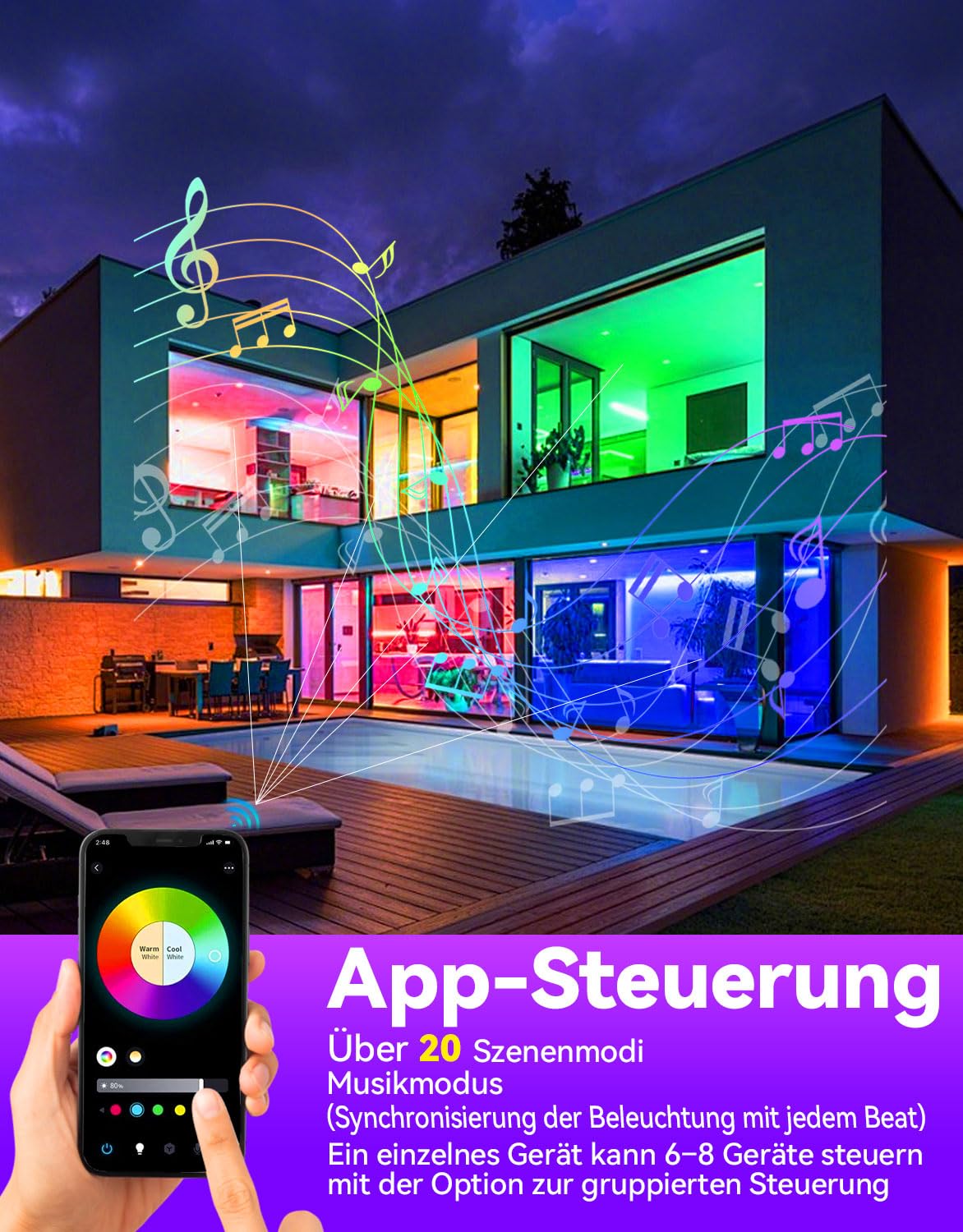 deckenleuchte led wohnzimmer 30W rgb deckenleuchte led dimmbar & Google Home 16 Millionen Farben, smart led deckenleuchte alexa kompatibel, Schlafzimmer, Küche,badezimmer