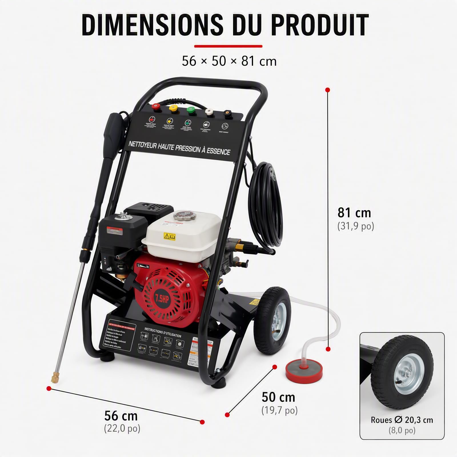 Nettoyeur Haute Pression Thermique 190 Bar 7 CV 4 Temps avec 5 Buses