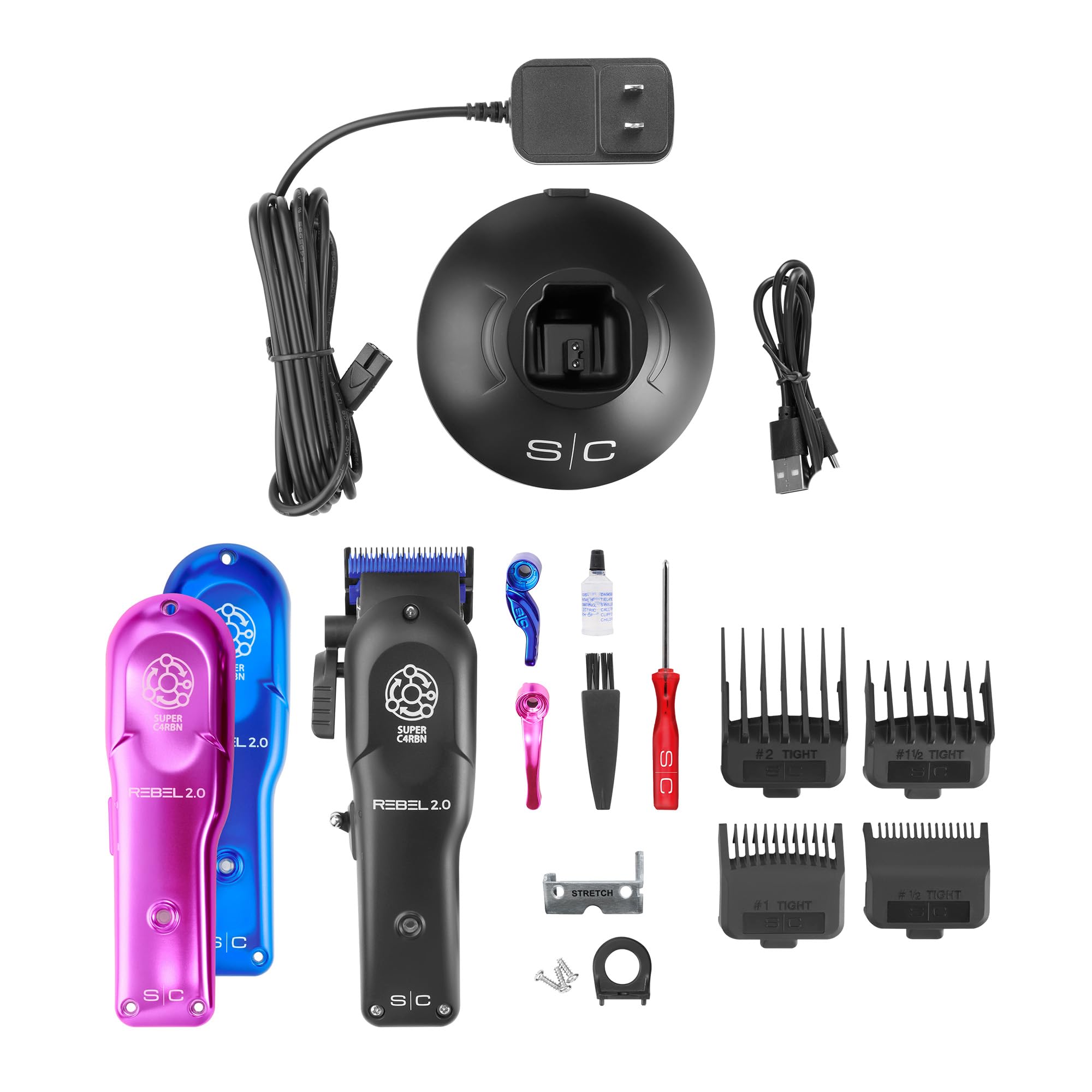 Stylecraft Rebel 2.0 Hair Clipper, Super C4RBN Motor with DLC and Ceramic Blades, USB-C Rechargeable, Cord/Cordless Haircutting