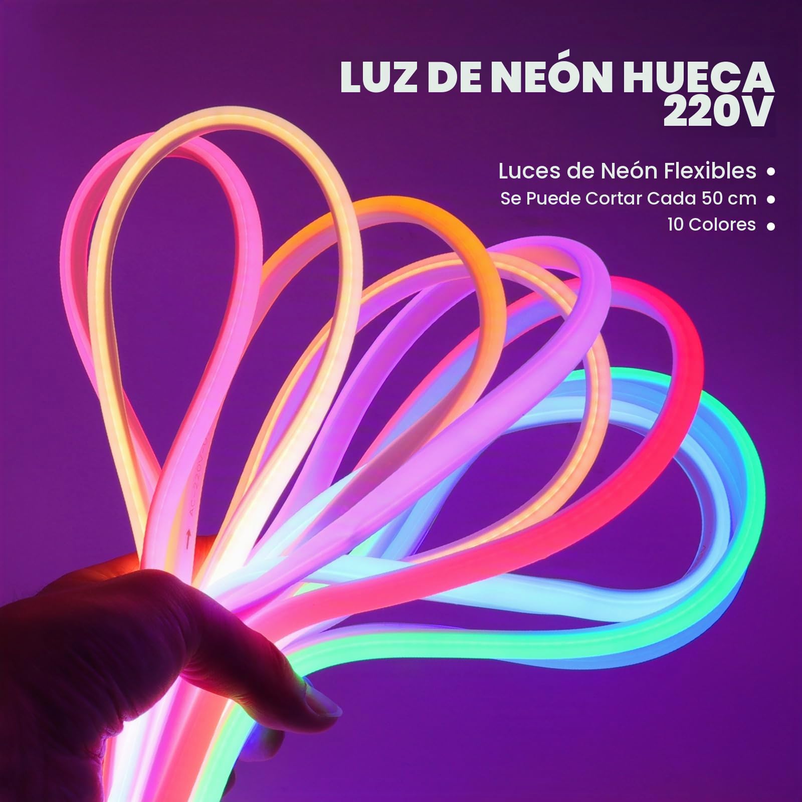 XUNATA 20m LED Neon Flexible 220V, Alto brillo 288 LED/m Tira de LED COB con Cable de Alimentación, Cada Corte de 50 cm, IP65 Impermeable, Luz de Cuerda - Blanco Frio
