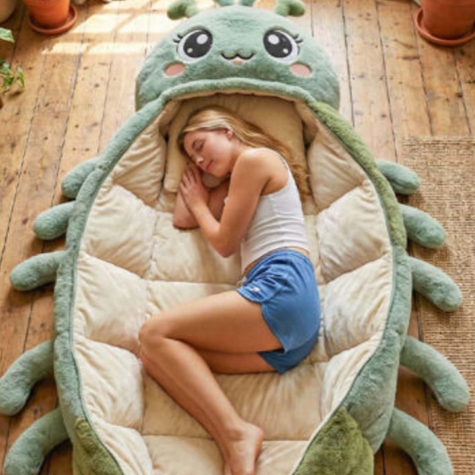 Sac de couchage câlin en forme de chenille pour adultes, cocon en peluche, sac de couchage avec cordon de serrage, épais matelassé pour l'intérieur