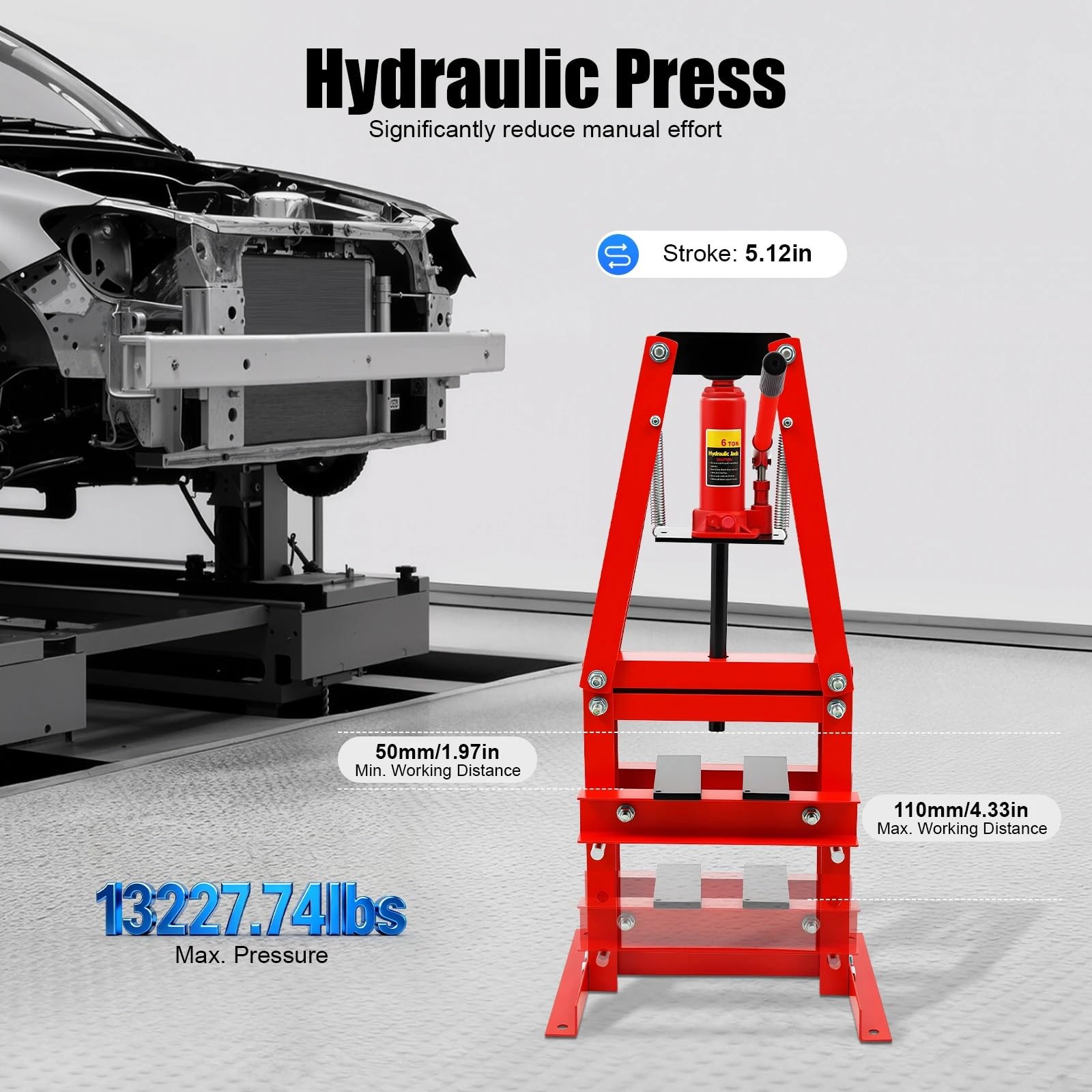 Prasa hydrauliczna 6T typu A/H z regulacją wysokości | Prasa hydrauliczna warsztatowa z zaworem przelewowym(H-shaped)