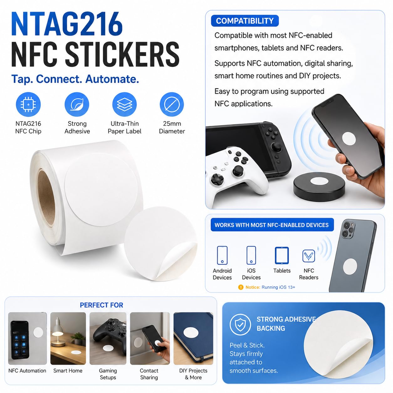 Amazon.co.jp：NTAG216 NFCステッカー 50枚パック、25mm プログラム