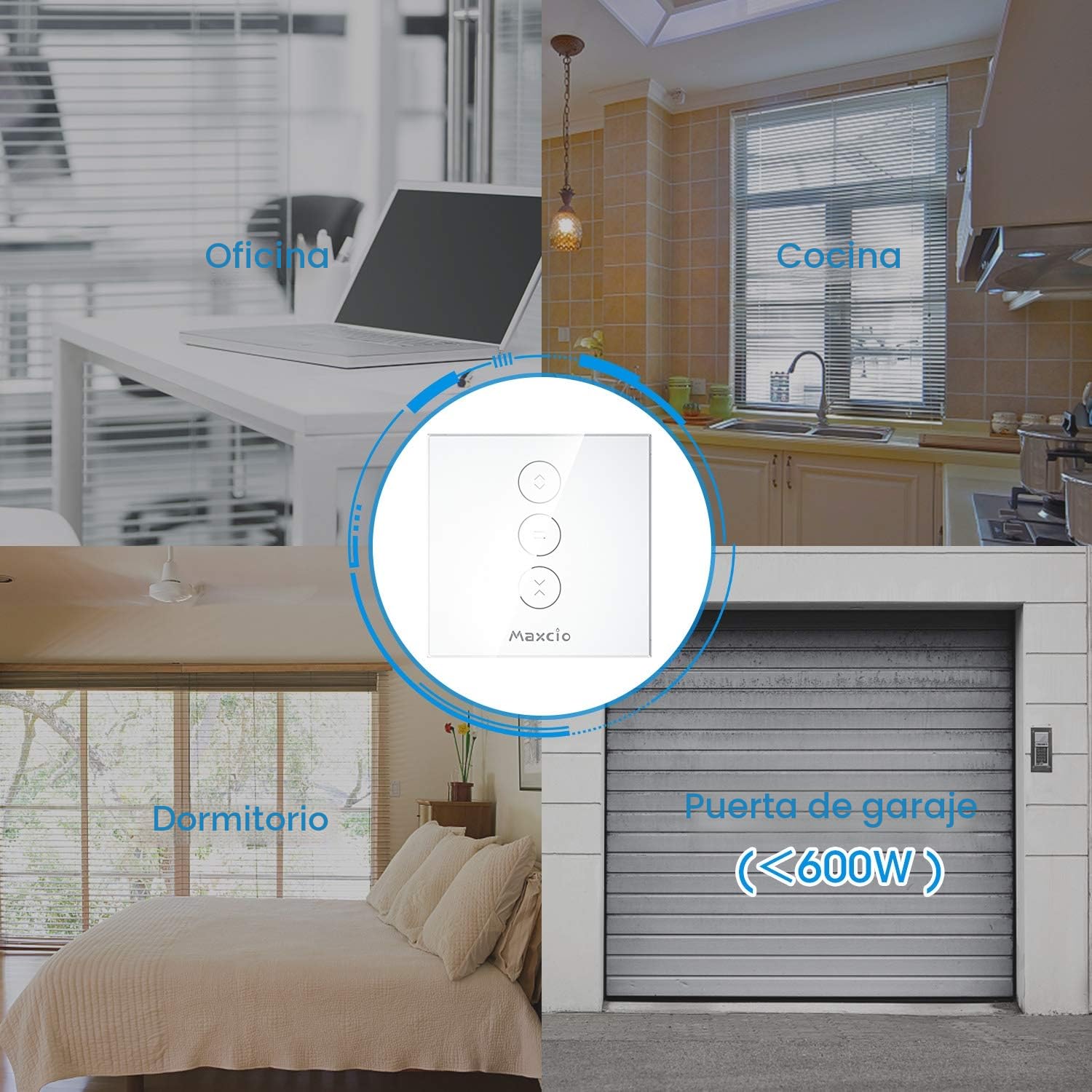 Maxcio Interruptor de Persiana WiFi, Control Inteligente de Persiana compatible con Alexa, Google Assistant, Control por voz y Control Remoto, Temporizador