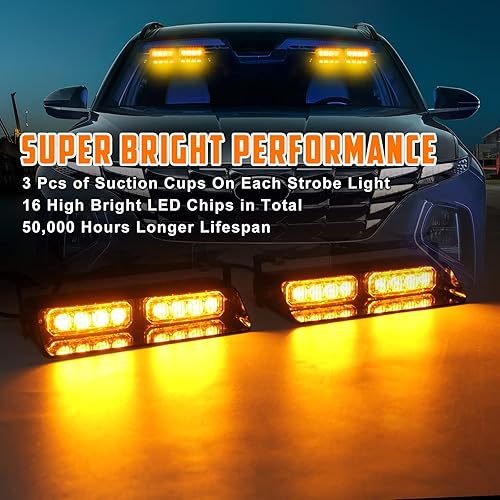 Miniatura 2 de Luces estroboscópicas LED ámbar para parabrisas, 2 en 1, barra de asesor de tráfico de emergencia, advertencia de peligro de seguridad,