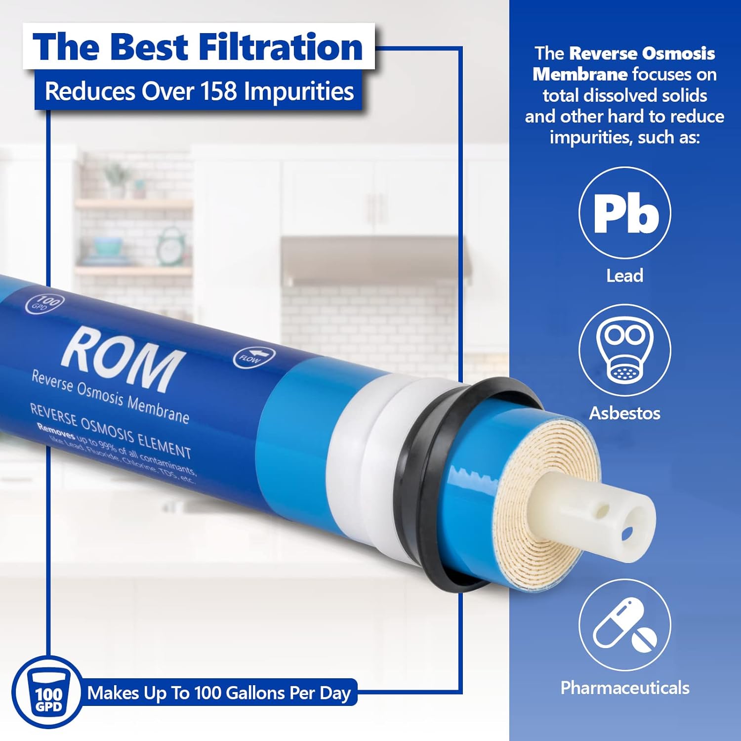 EXPRESS WATER – Reverse Osmosis Membrane – RO Membrane 100 GPD Water Filter Replacement – Under Sink and Reverse Osmosis System… - Image 2