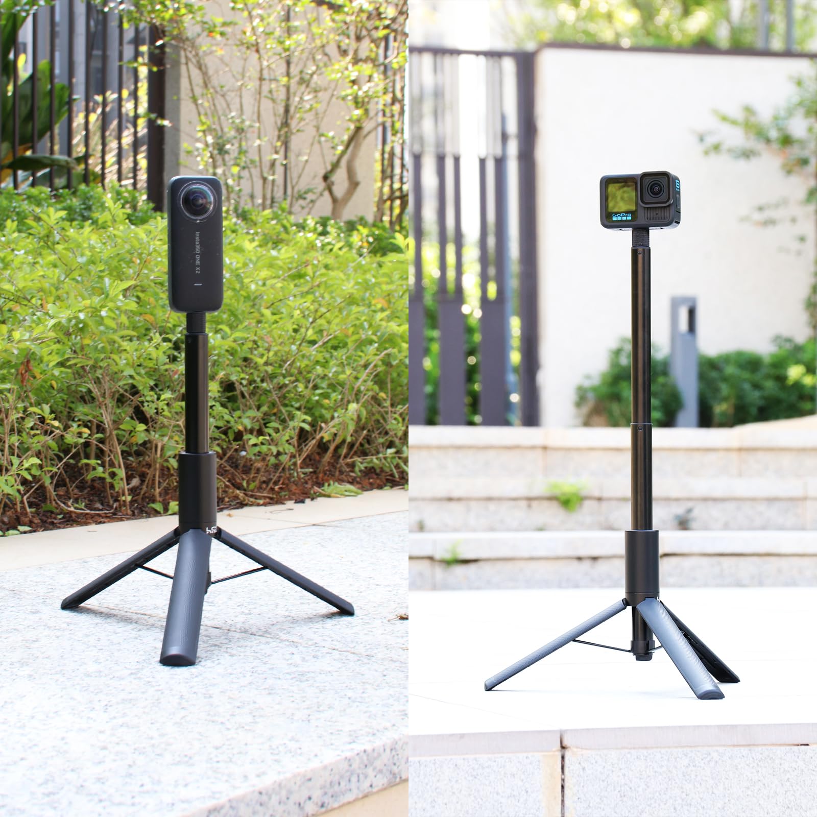 HSU Kij do selfie 120 cm do Insta 360, kij do selfie 2 w 1 + statyw do Insta 360 X5/X4/X3/ONE X2 Hero 13 Hero 12 Black