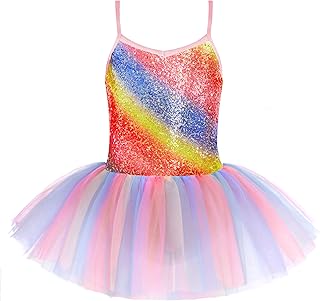 Little Girls Sequin Leotard Sparkly Strap Ballet Leotards Tutu Dress Ballerina Outfit Dance Costume for Kids - Buy now