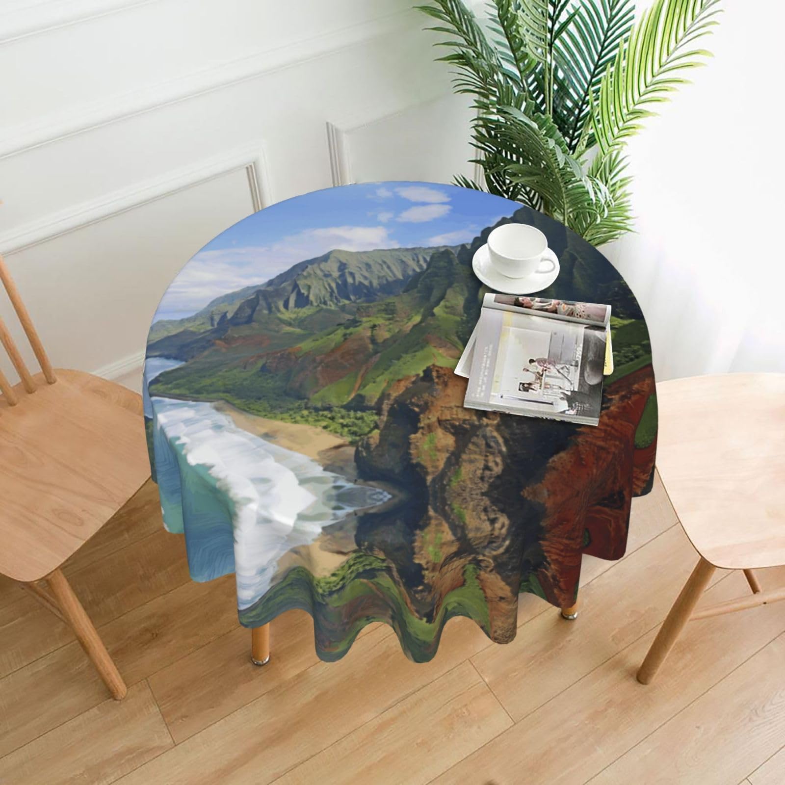 WHJSSF Kauai Hawaii Seashore Prints Round Decorative Table Throw 60 Inch – Waterproof Table Cover for Dining, Coffee Tables, and Outdoor Events