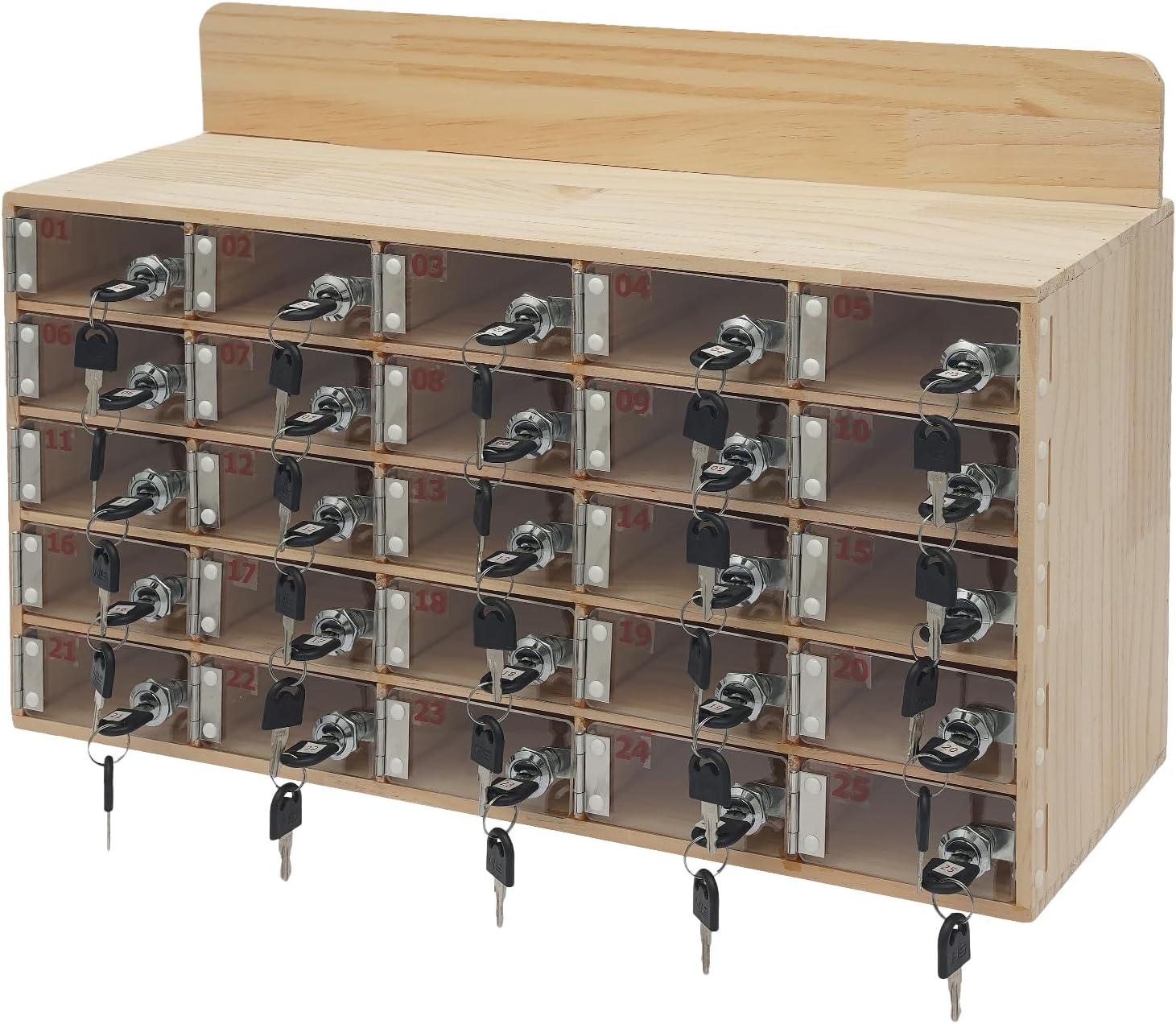 Cell Phone Locker Box 25 Slots Cell Phone Organizer Cabinet with Combination Locks Wall-Mounted Locking Cell Phone Storage Box for Classroom Office,Shool,Office (25 Slots, Wood+Acrylic)