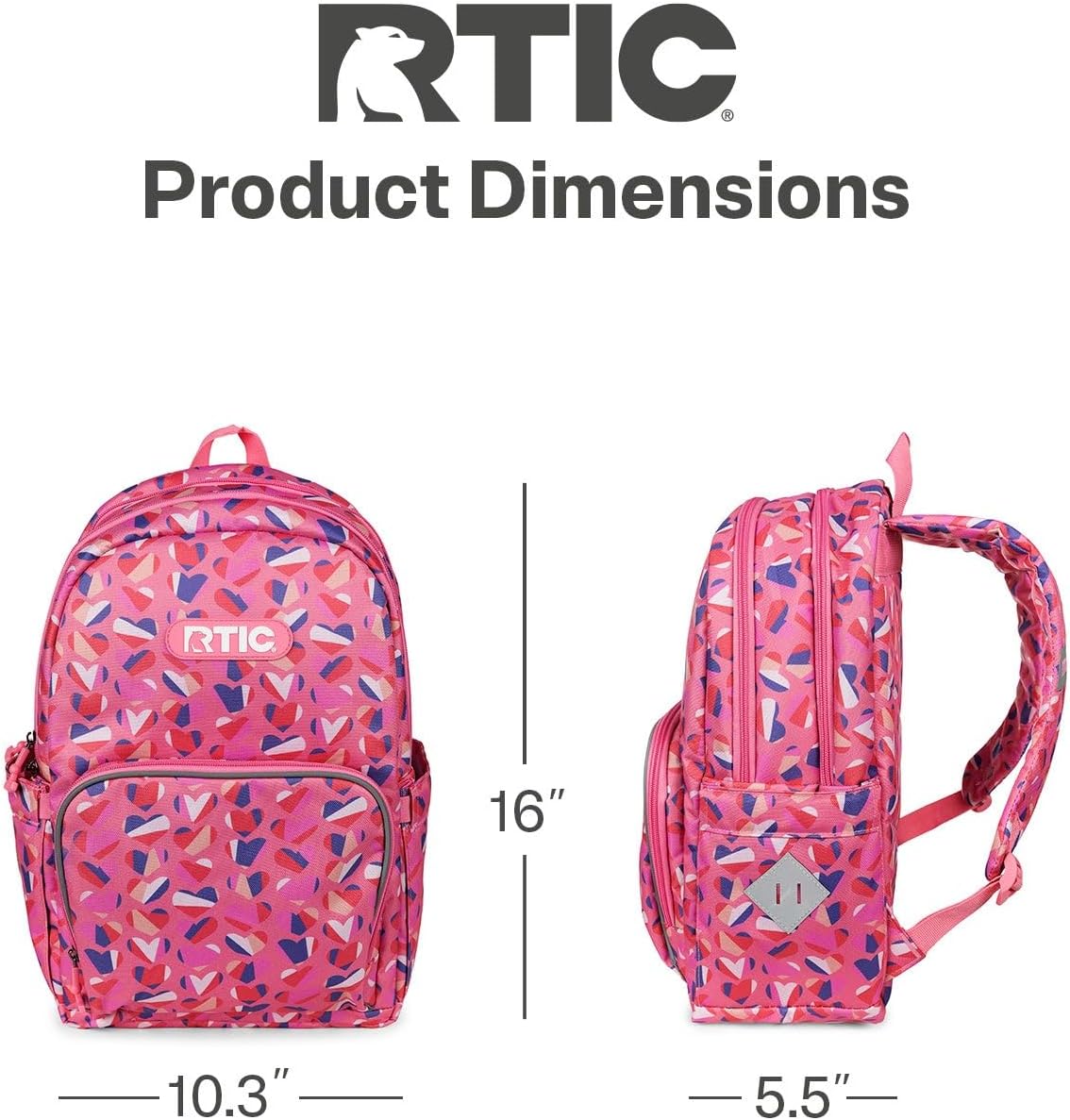RTIC Kids 2-in-1 Day Pack Backpack with Insulated Lunch Box Cooler Compartment, School, Travel, Children's Bookbag for Girls and Boys, Sweet Hearts