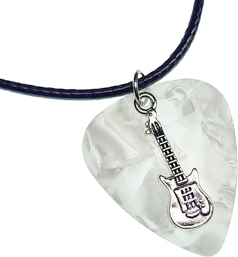 Miniatura 8 de Guitar Pick Necklace with Electric Guitar Charm & Vegan Leather Cord Chain (Red)