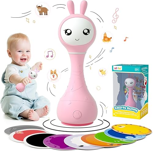 alilo Smarty Bunny - Juguetes musicales de sonajero para bebé, juguetes para bebés recién nacidos de 0-3-6-12-18-24 meses, regalos de niño de 1 año,