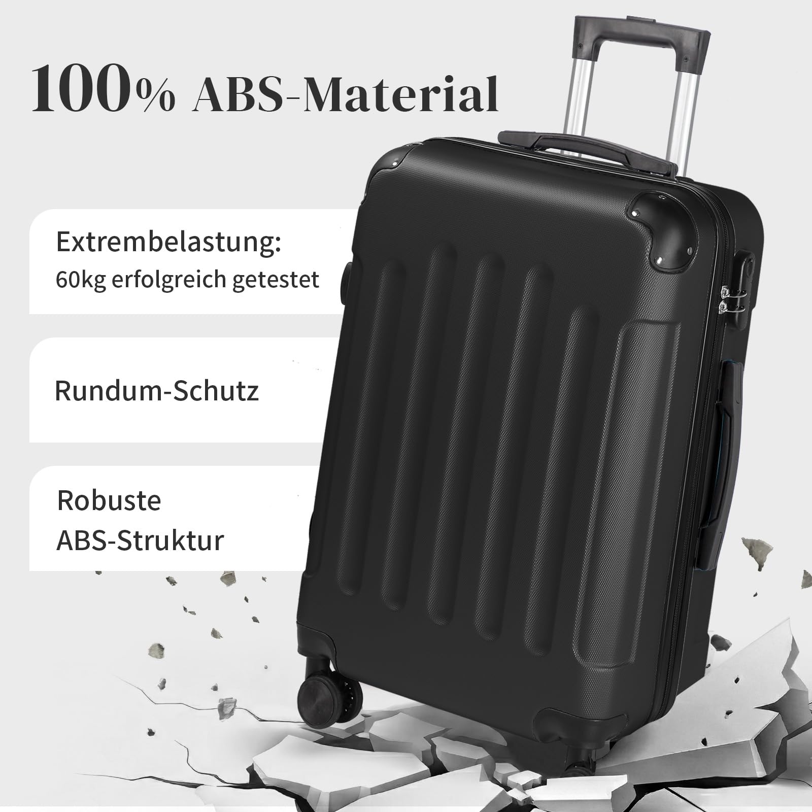 LEADZM Handgepäck Koffer mit Kosmetikkoffer, Koffer Set 2 teilig Hartschale mit verstärkten Ecken, Kofferset aus ABS, Reisekoffer, Hartschalenkoffer Set, Koffer & Trolleys (Schwarz)