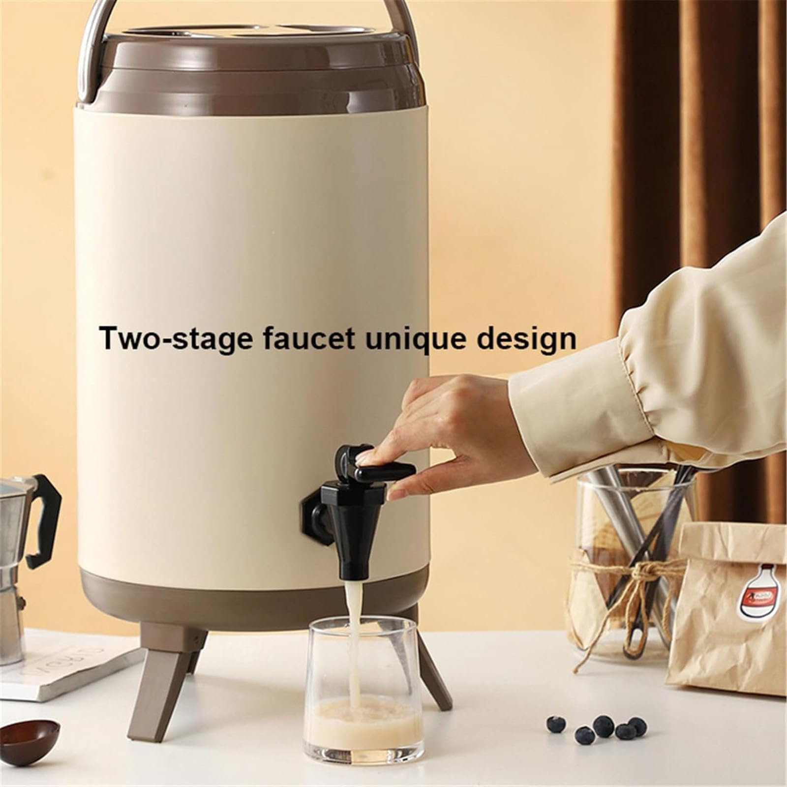 Dispensador de bebidas aislado de acero inoxidable con grifo, olla fría y caliente de 6 L para café, té, agua, leche, jugo, ideal para fiestas, eventos y uso doméstico