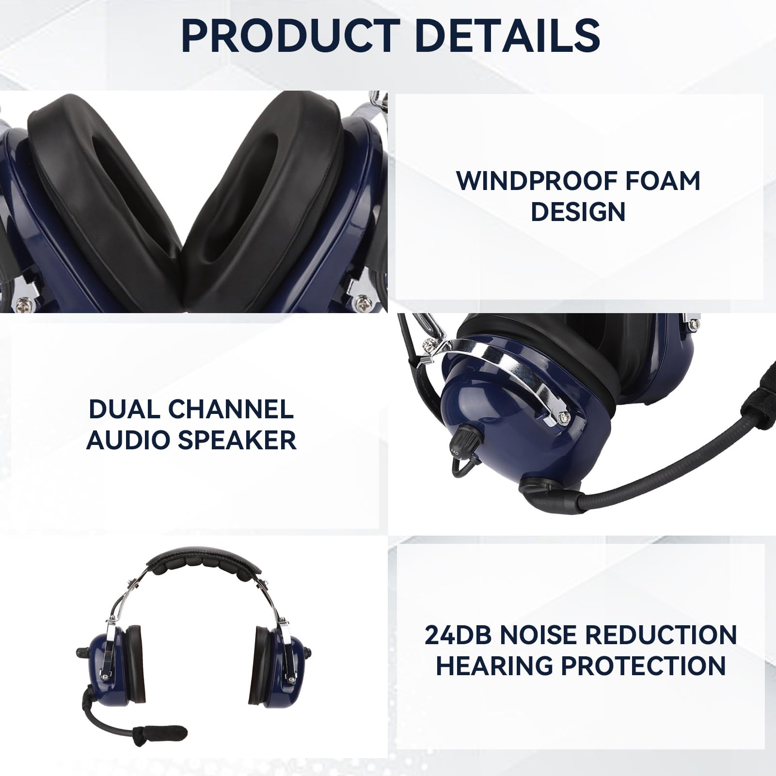 Casque d'Aviation Générale Double Prise - Pilote, Réduction de Bruit 3,5 Mm, Bandeau Réglable