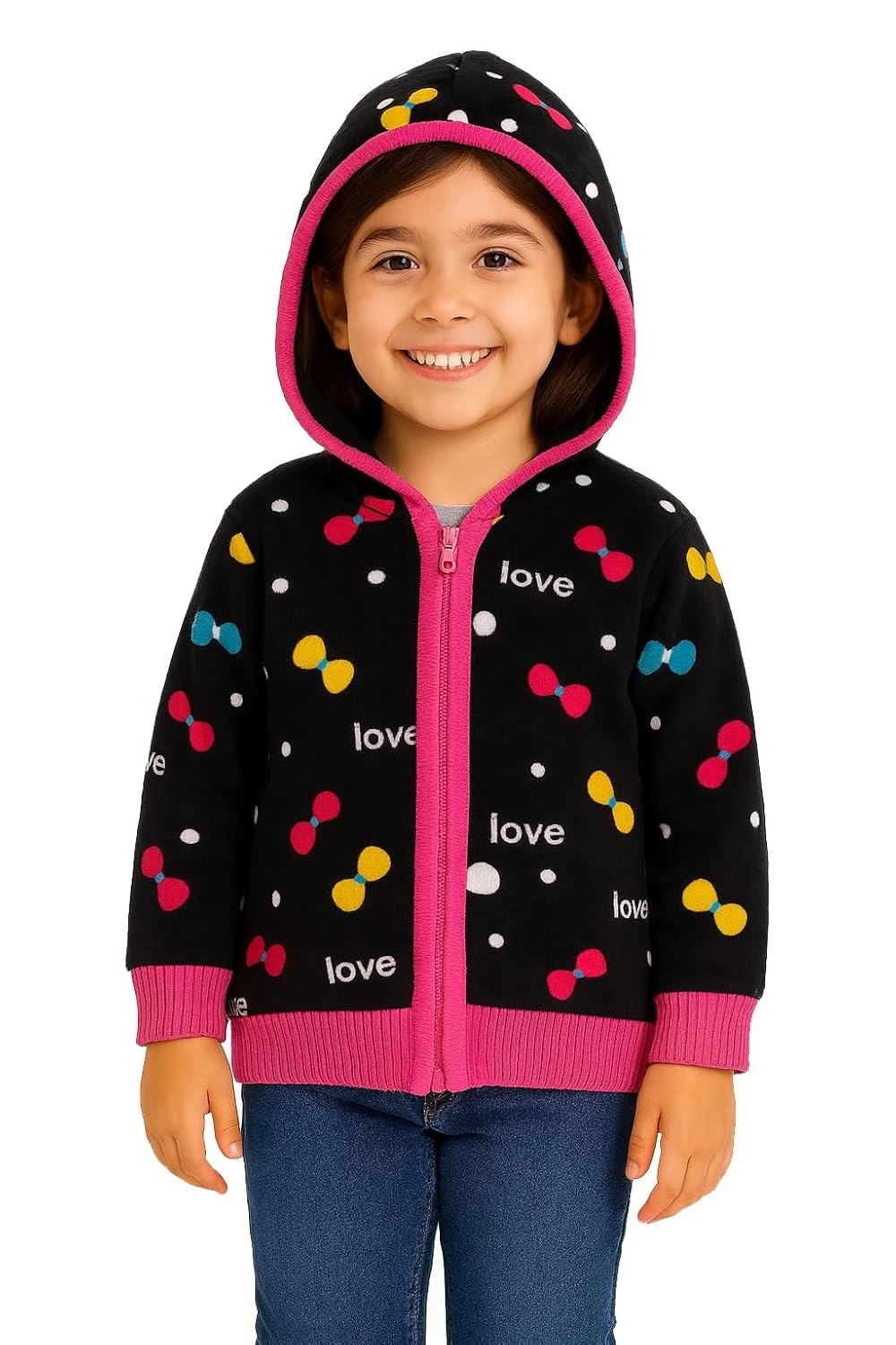 MANRA Girls Woolen Hoodie Sweater – Front Zip Winter Jacket with Colorful Print & Warm Hood – Stylish Kids Winter Wear MANRA Girls Woolen Hoodie Sweater – Front Zip Winter Jacket with Colorful Print & Warm Hood – Stylish Kids Winter Wear