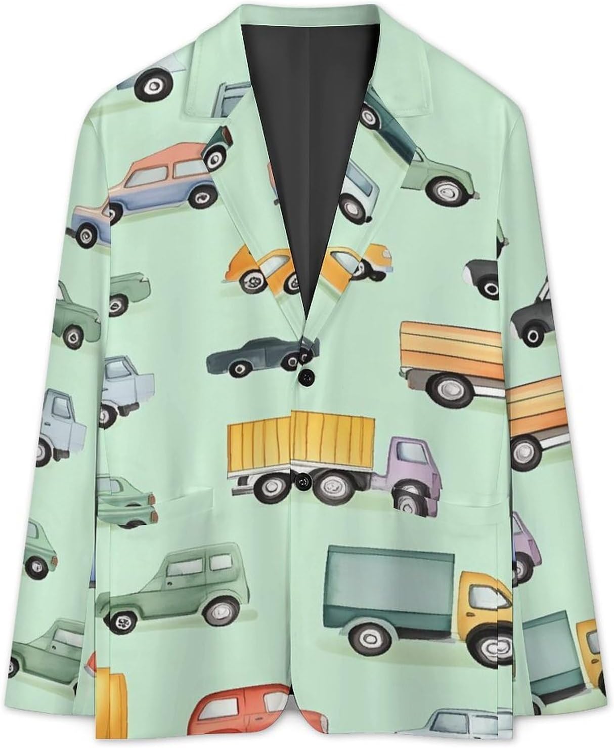 Colorful Trucks and Car Mens Casual Blazer Sport Coat Two Buttons Suit Jacket for Business Wedding Party