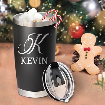 Personalized Tumbler with Text Name, Custom Coffee Travel Tumbler Cup w/Lid - 13 Colors, 12 Designs, 20 Oz, Personalized Gifts for Christmas Birthday for Women Men Friend (20 Engrave)