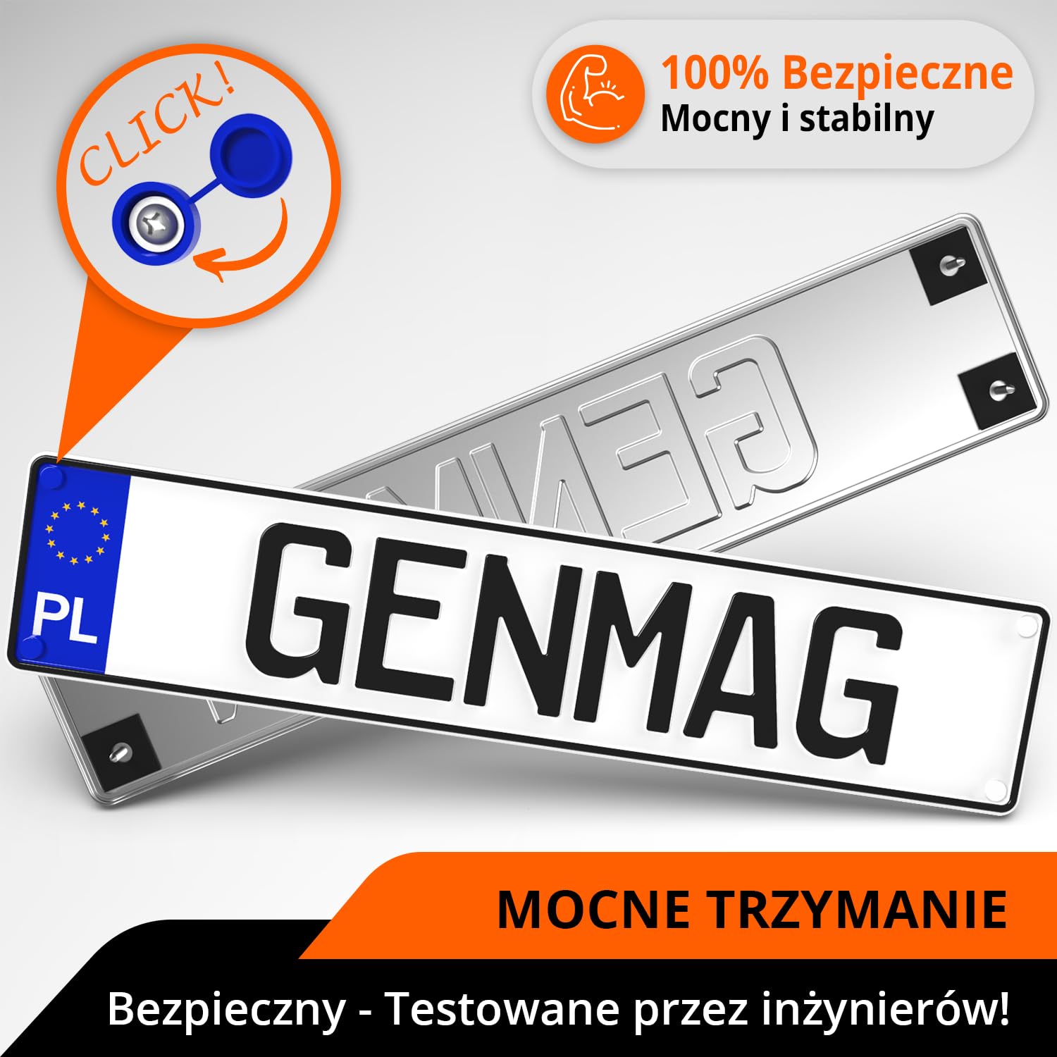 GENMAG® Śrubki do Tablicy Rejestracyjnej z Zaślepkami | Ramki pod Tablice Rejestracyjne | Bezramkowy Uchwyt Tablicy Rejestracyjnej z Zaślepki i Śruby | Wkręty Tablicy Rejestracyjnej z Zaślepka