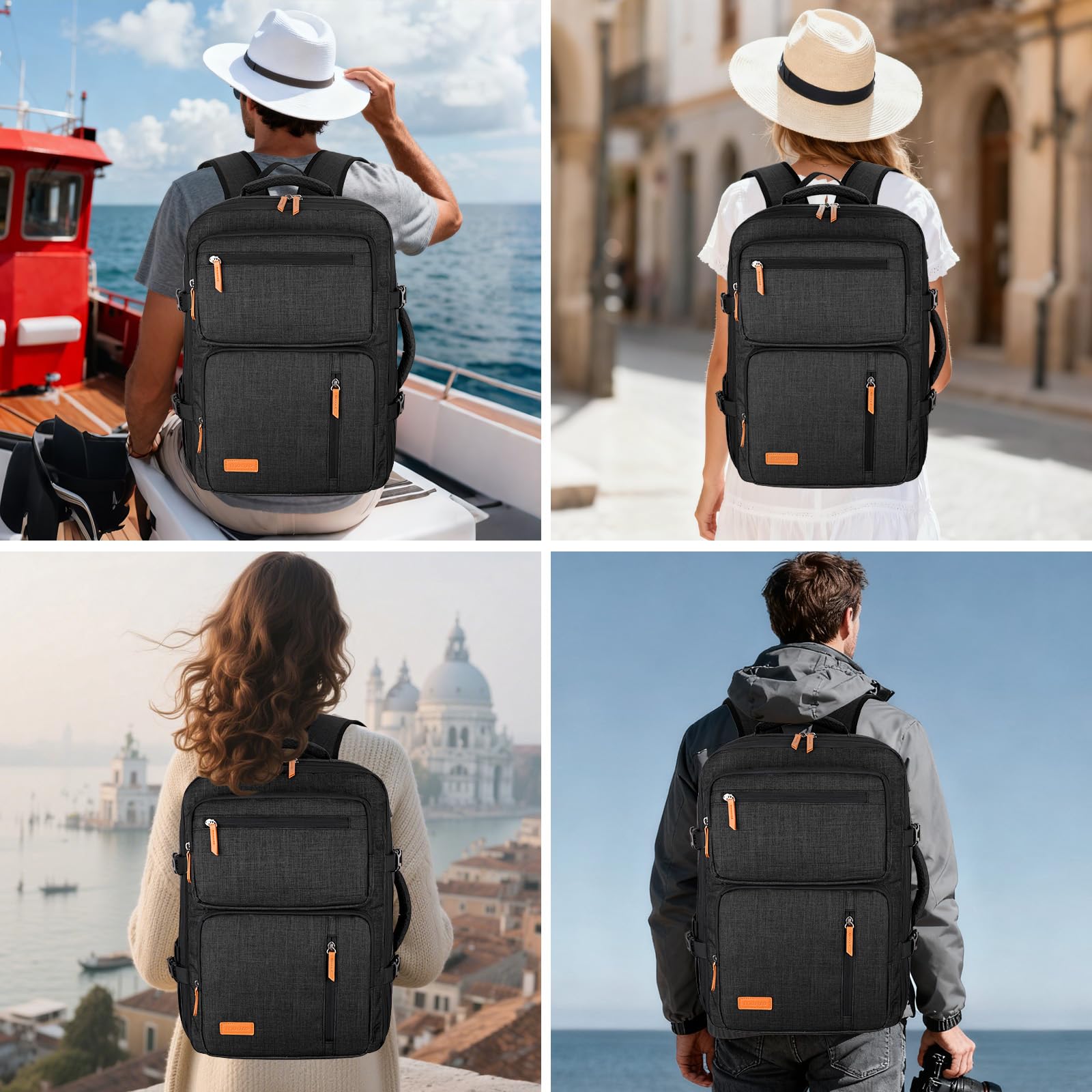 MOSISO Zaino Viaggio 40 Litri Donna e Uomo, Zaino Viaggio Approvato per il | Volo con Porta di Ricarica USB e 3 Scomparti, 17-17,3 pollici Zaini Espandibile per Laptop per Ufficio, Lavoro, Viaggi, Nero