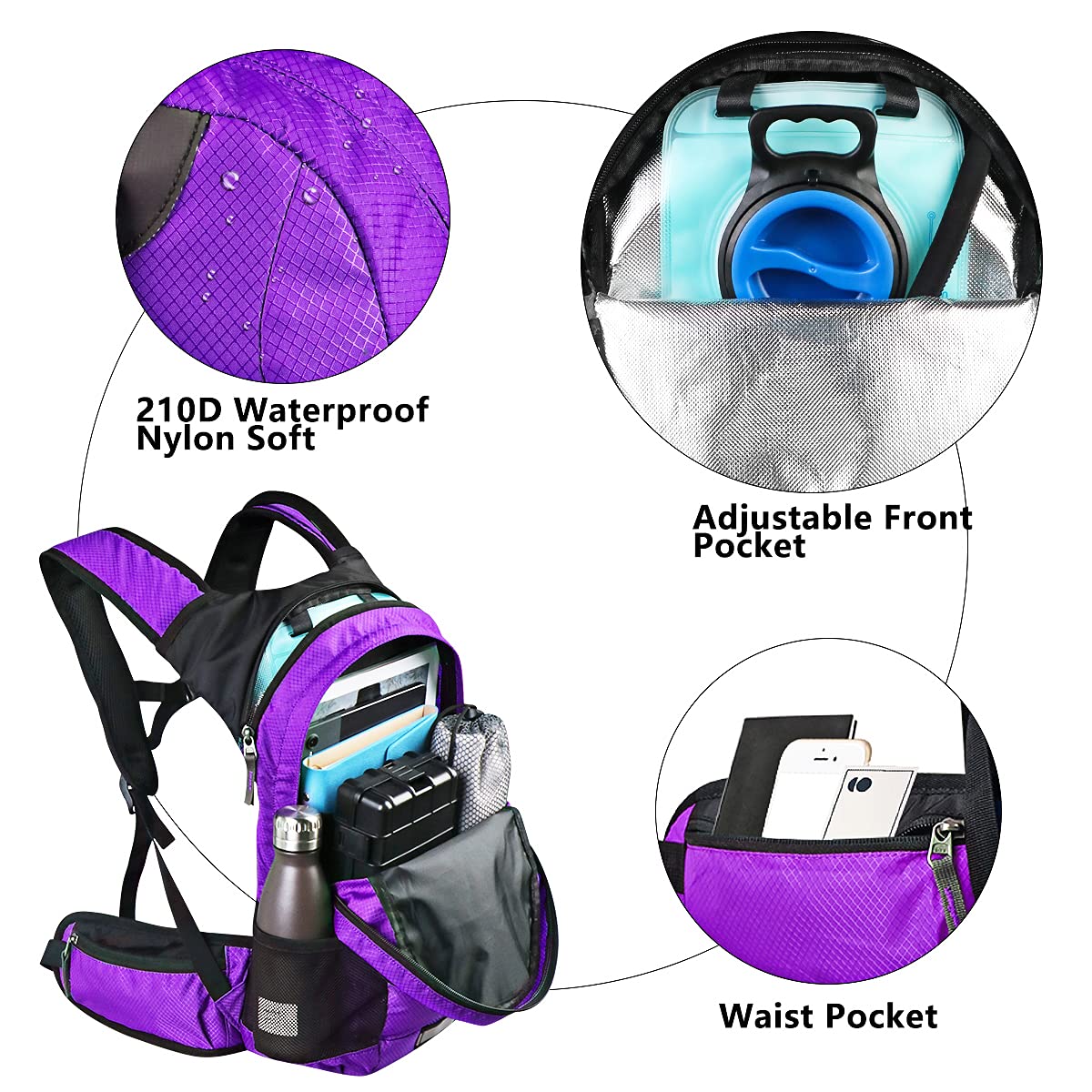 Zaino per idratazione, isolato termico, con sacca da 2 l, senza BPA, a prova di perdite, ideale per corsa, ciclismo, trekking, arrampicata, mantiene i liquidi freschi fino a 4 ore