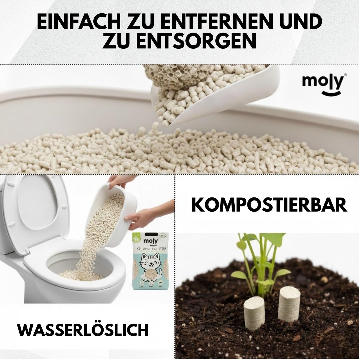 MOLY X4 Tofu natürliches ökologisches Katzenstreu, 11,2 kg, 14,8 l, biologisch abbaubarer Pflanzensand, Mais und Bambus, hohe Saugfähigkeit, staubfrei, kompostierbares Mineralbett