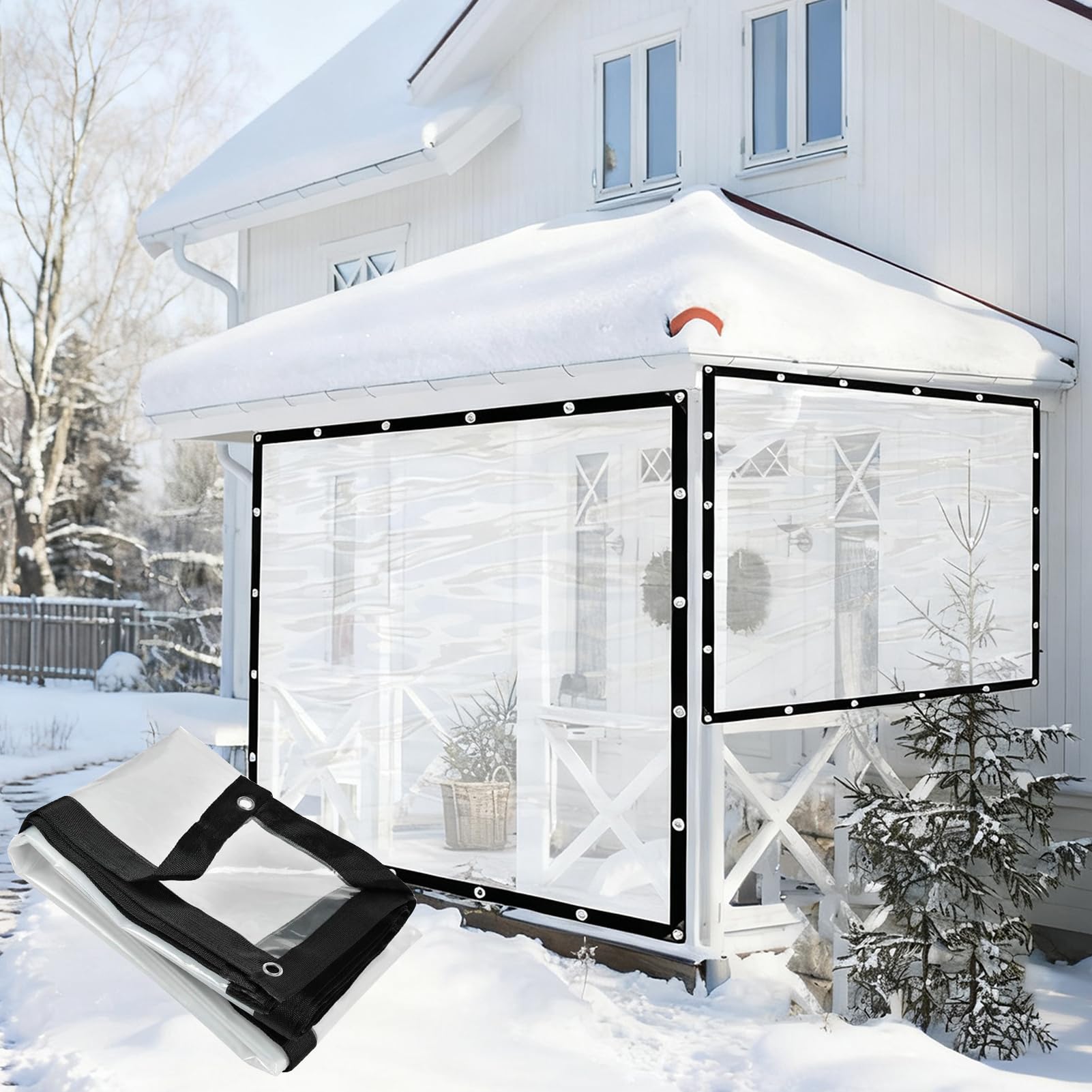 Transparent PVC Tarpaulin Side Panels Outdoor Weatherproof Curtains Pergola Gazebo Side Walls with Eyelets for Garden Patio Porch Balcony (1.5 x 2 m)