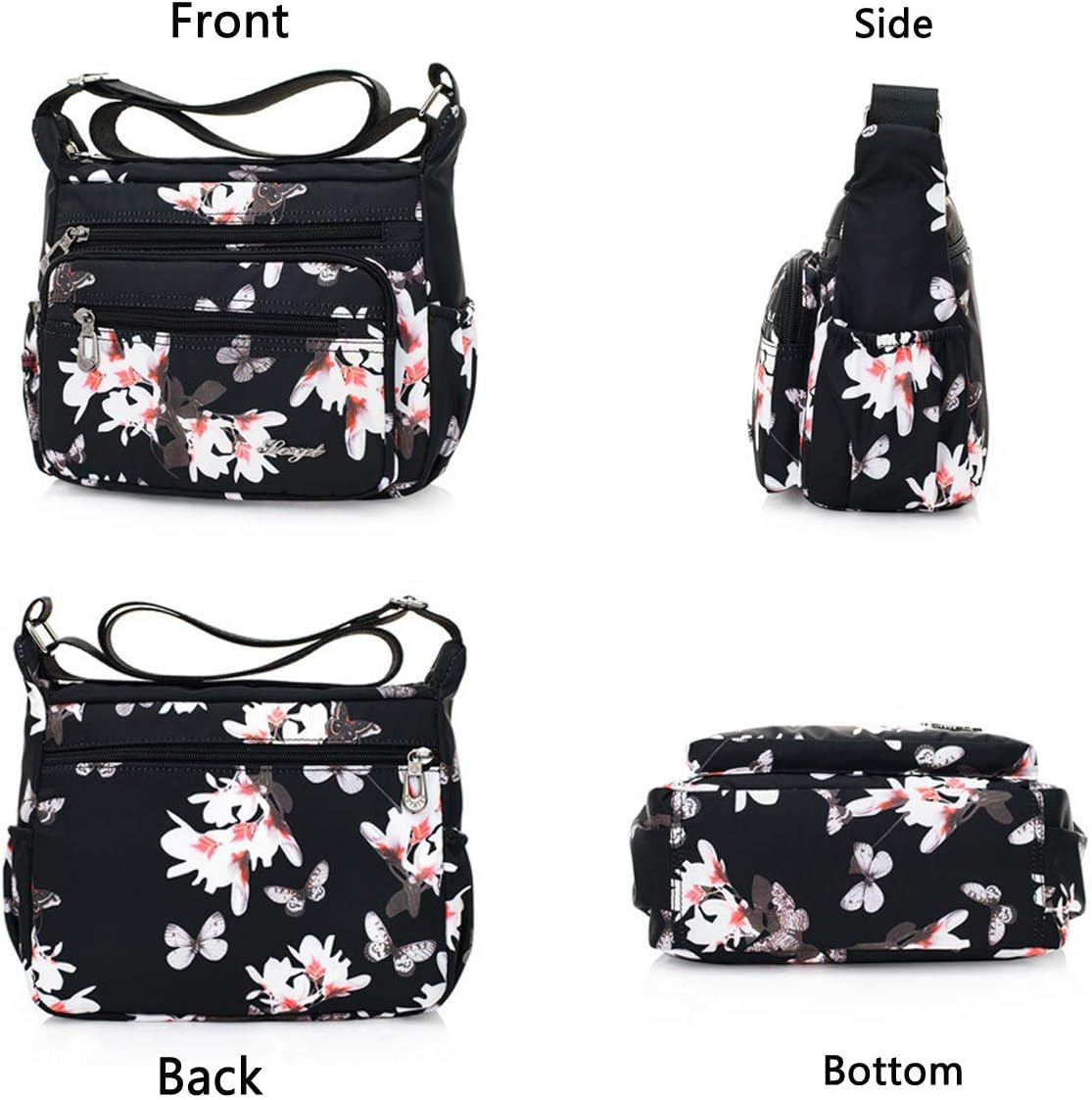 Nylon Floral Multi-Pocket Crossbody Purse Bags for Women Travel Shoulder Bag - Image 3