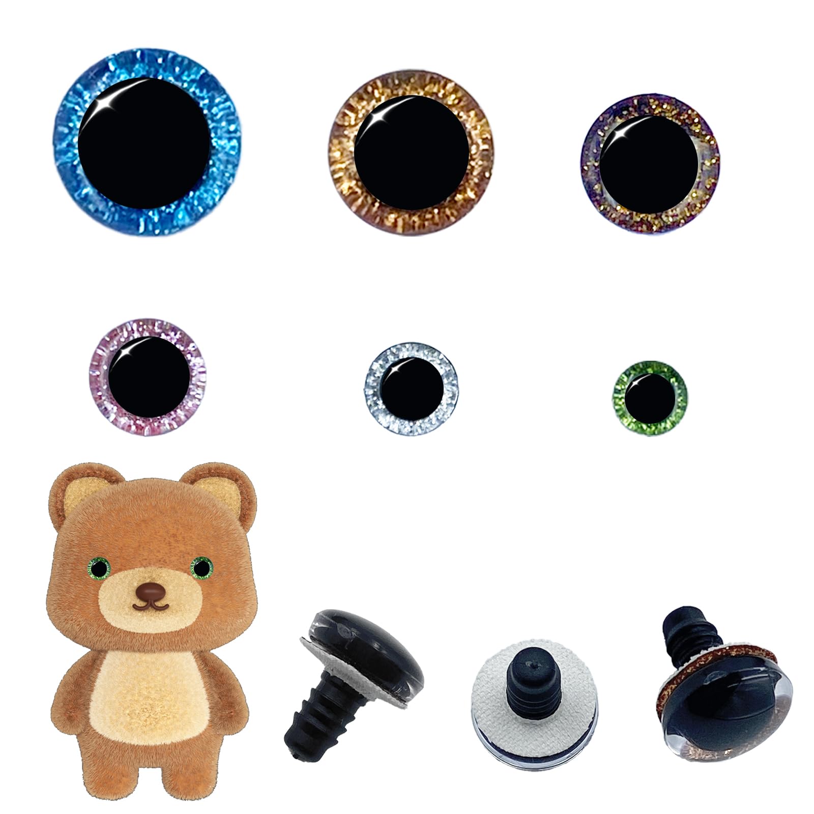 20 Pezzi Occhi Di Sicurezza Glitterati Per Amigurumi Multicolore 12 20mm Con