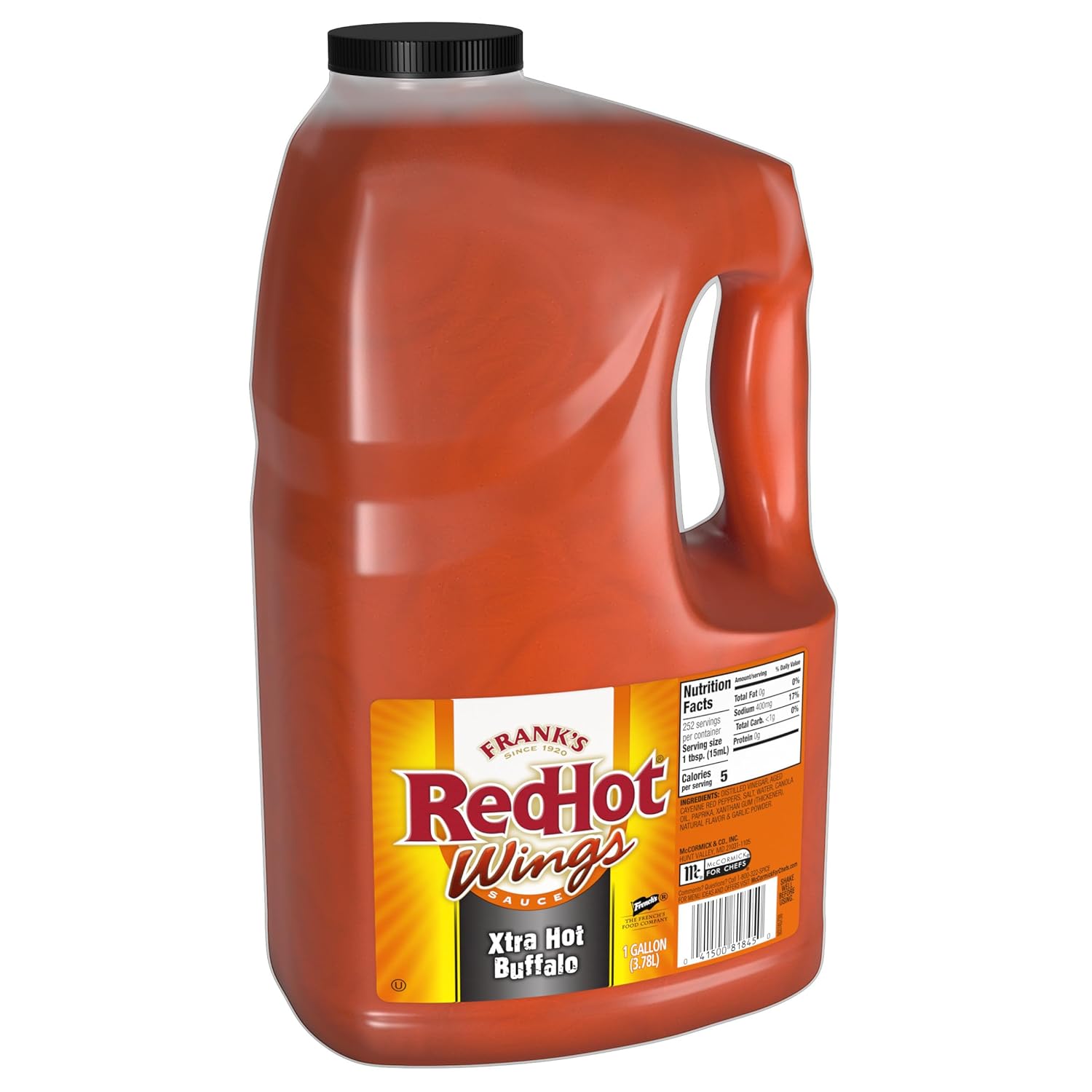 Frank's RedHot Xtra Hot Buffalo Wings Sauce, 1 gal - One Gallon Jug of Extra Hot Buffalo Wings Hot Sauce with 3x the Heat for Spicy Apps, Snacks, Sides and More