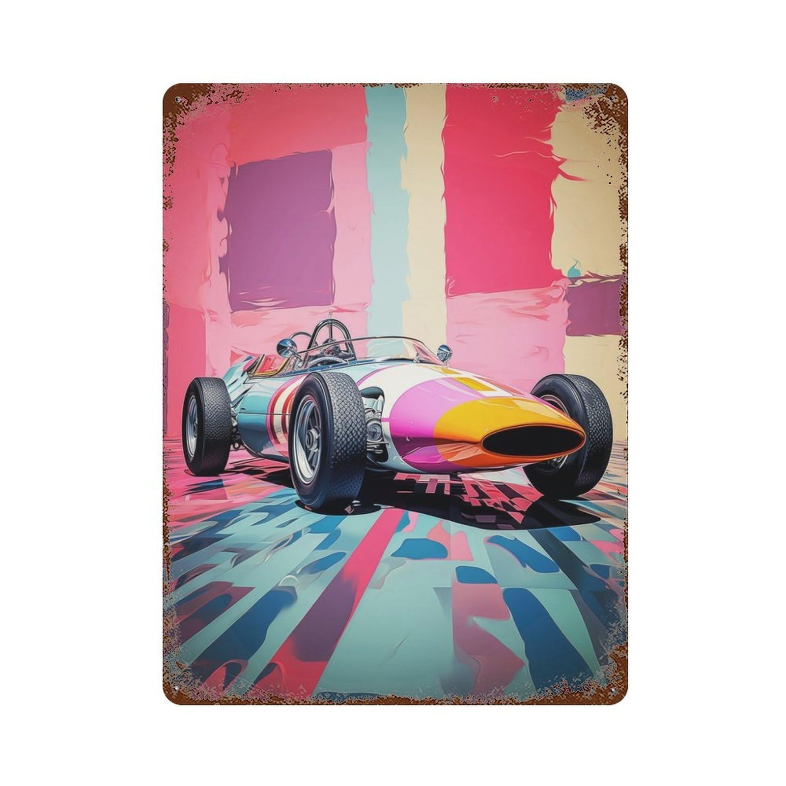 Rust Effect Tin Sign Sixties Car Fashion PopArt 15.7"x11.8", Vintage Wall Decor for Basement, Hobby Room And Garage Decor