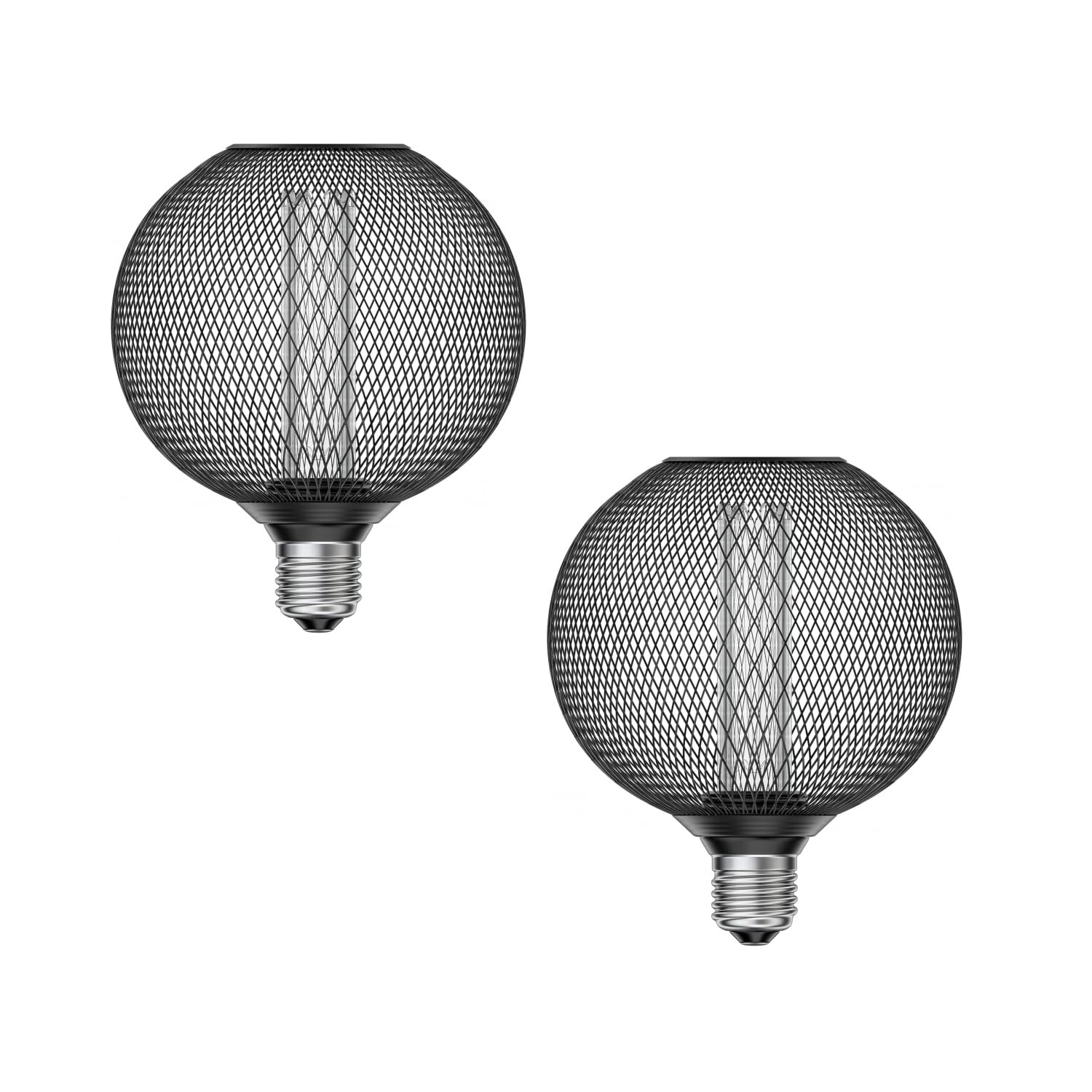 ledscom.de 2 ampoules LED E27, lampe, cage métallique noire, G120, blanc très chaud (1 800 K), 4 W, 220 lm
