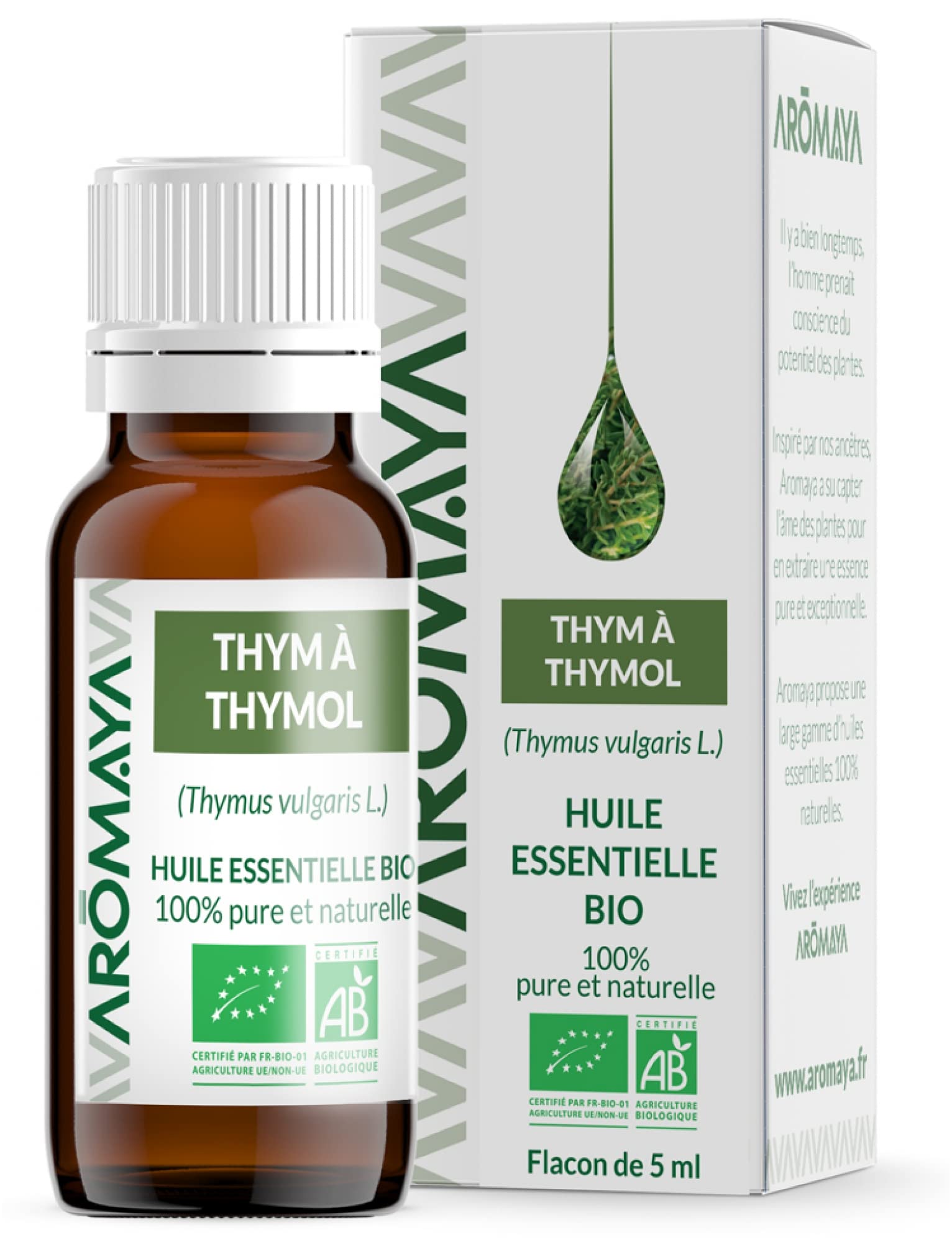 AROMAYA - Thymol Thyme Essential Oil - 100% Pure and Organic - Thymus Vulgaris à Thymol - 5ml