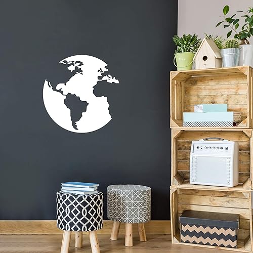 Calcomanía de vinilo para pared, diseño del mundo, 22.5 x 22 pulgadas, diseño moderno inspirador educativo con forma de mapa para dormitorio, hogar,