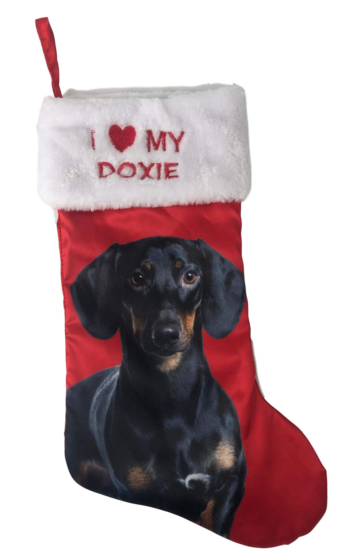 Holiday Time Pick Your Breed I Love My Breed Christmas Dog Pet Stocking with Picture of Breed Xmas Pet Gift (Doxie)
