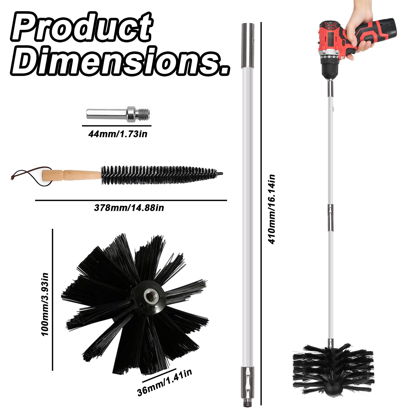 Nizirioo 12pcs Kit Di Spazzola Pulizia Camino, Spazzole Per Camino, Spazzola Per Canna Fumaria Spazzola Per La Pulizia Del Camino Con Aste Flessibili Testina Connettore Esagonale Pennello Lungo