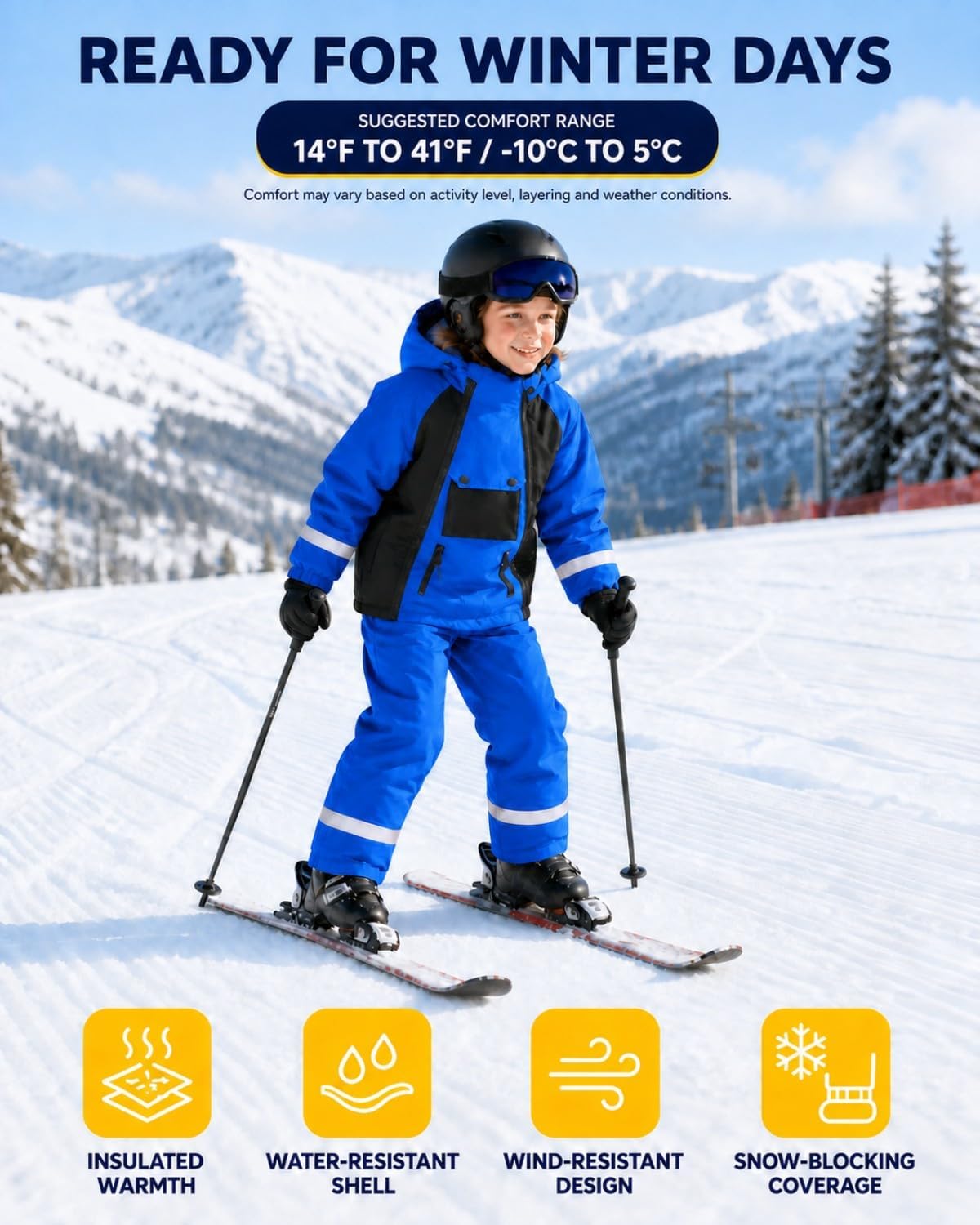 DivingBirds 2-Piece Snowsuit with Jacket & Bib Pants, Boys & Girls 3-14Y