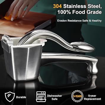 SUCCFLY Lemon Squeezer Stainless Steel, Manual Juicer Citrus Lime Orange Fruit Squeezer Heavy Duty Ergonomic Handle Labor-saving Large Capacity Juice Press Hand Handheld Juicer