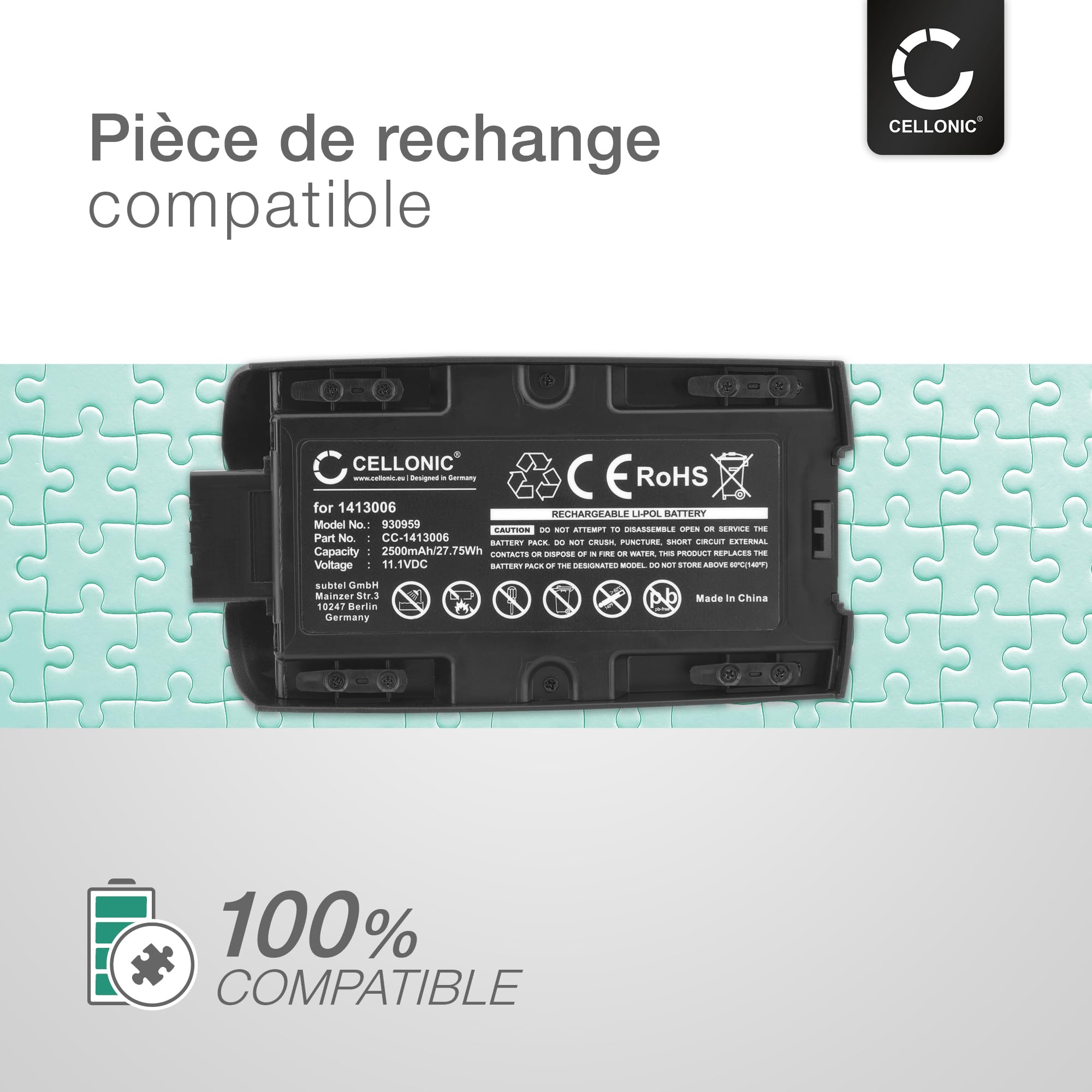 CELLONIC, Batterie pour Drone Compatible avec Parrot Bebop 2, Bebop 2 Pro (2500mAh, 11.1V)