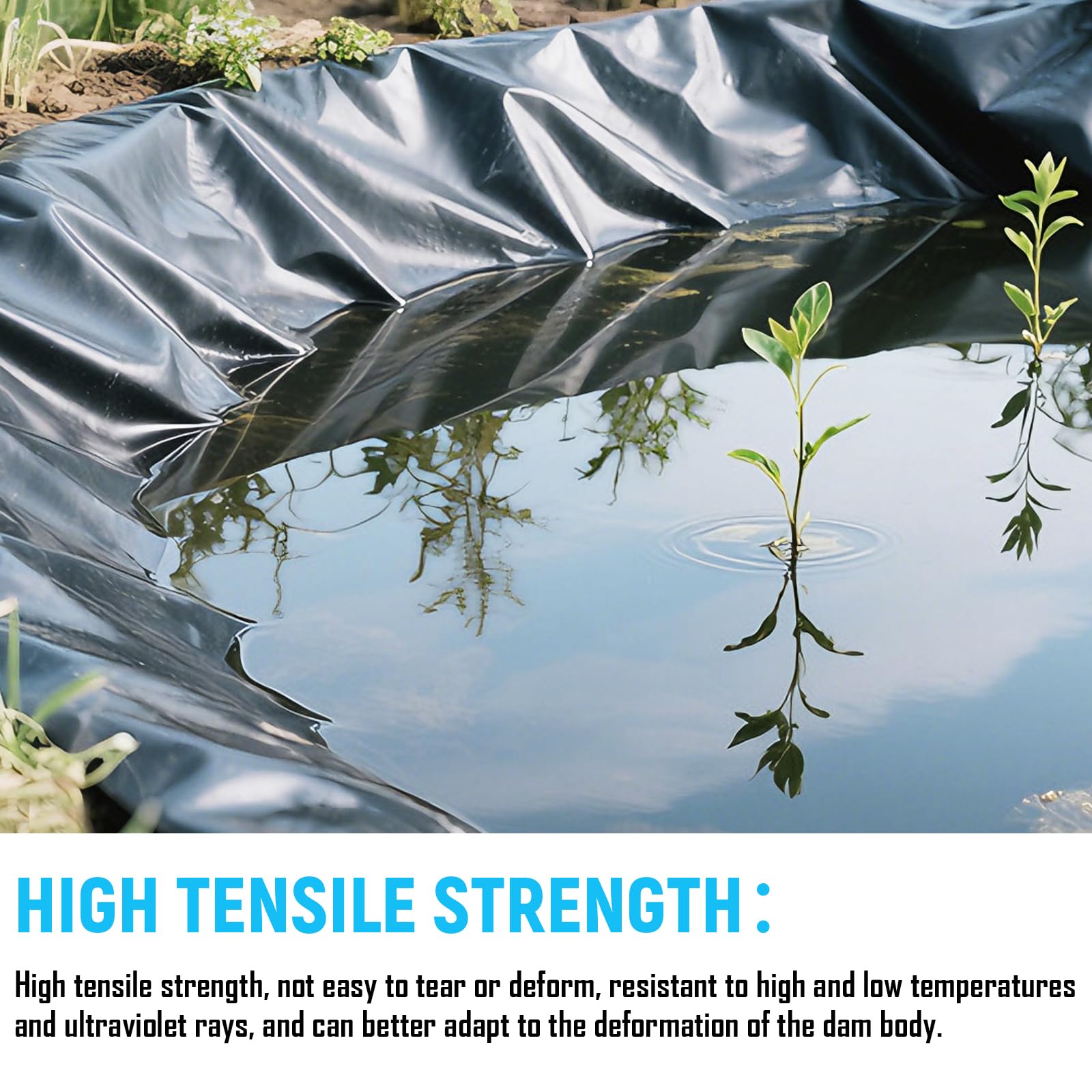 Teichfolie 2x2m, HDPE, 0.2mm Stärke, Schwarz | Wasserdicht, UV-beständig, Flexibel, Faltbar, Für Gartenteich & Aquakultur
