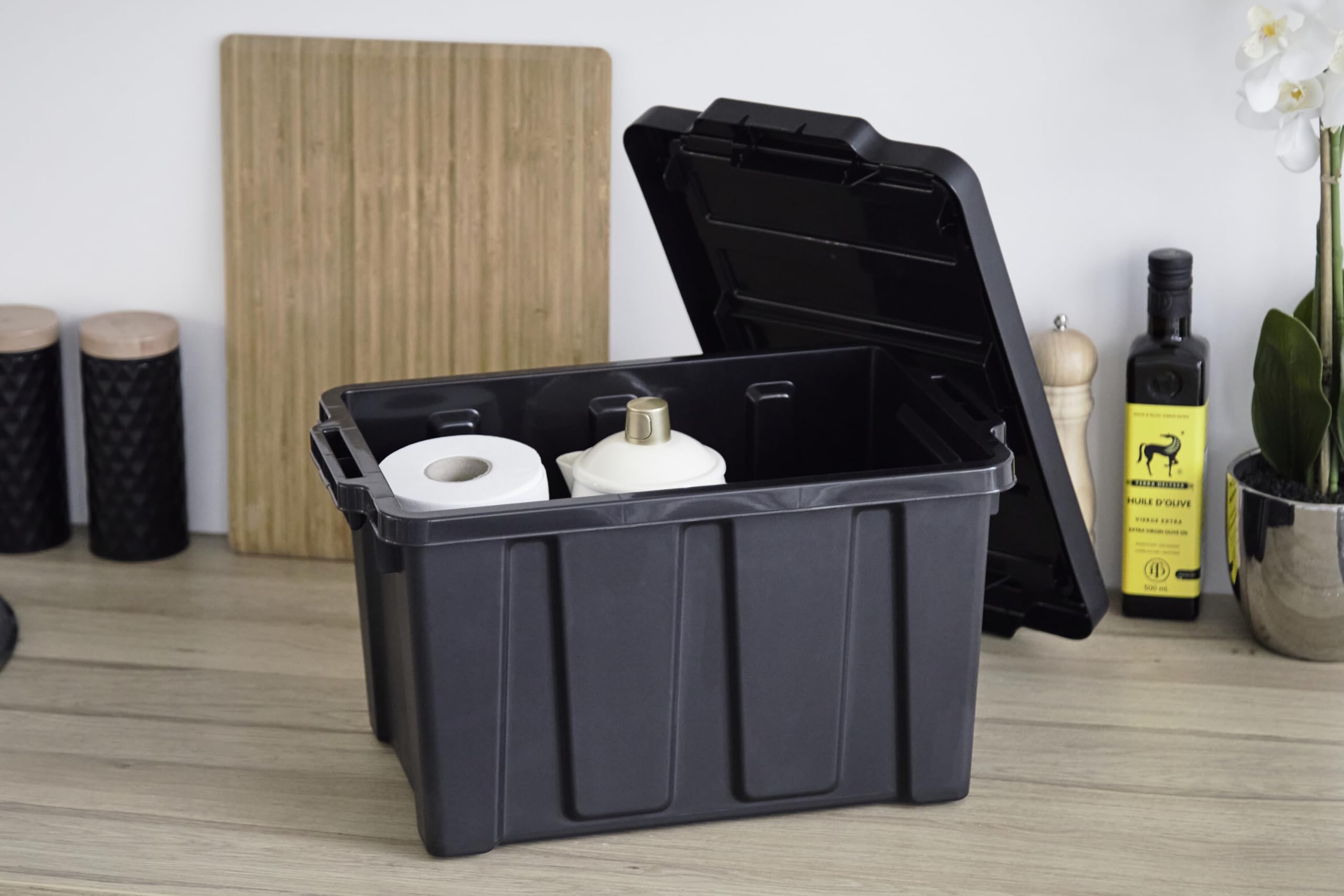 Iris Ohyama 4 Cajas de Organización de Alta Resistencia, 21L, Rojo, Compacto, Duradero, Apilable, para Garaje, Estantes, Mudanza, Plástico, Utilidad, Herramientas, DDSKT-210