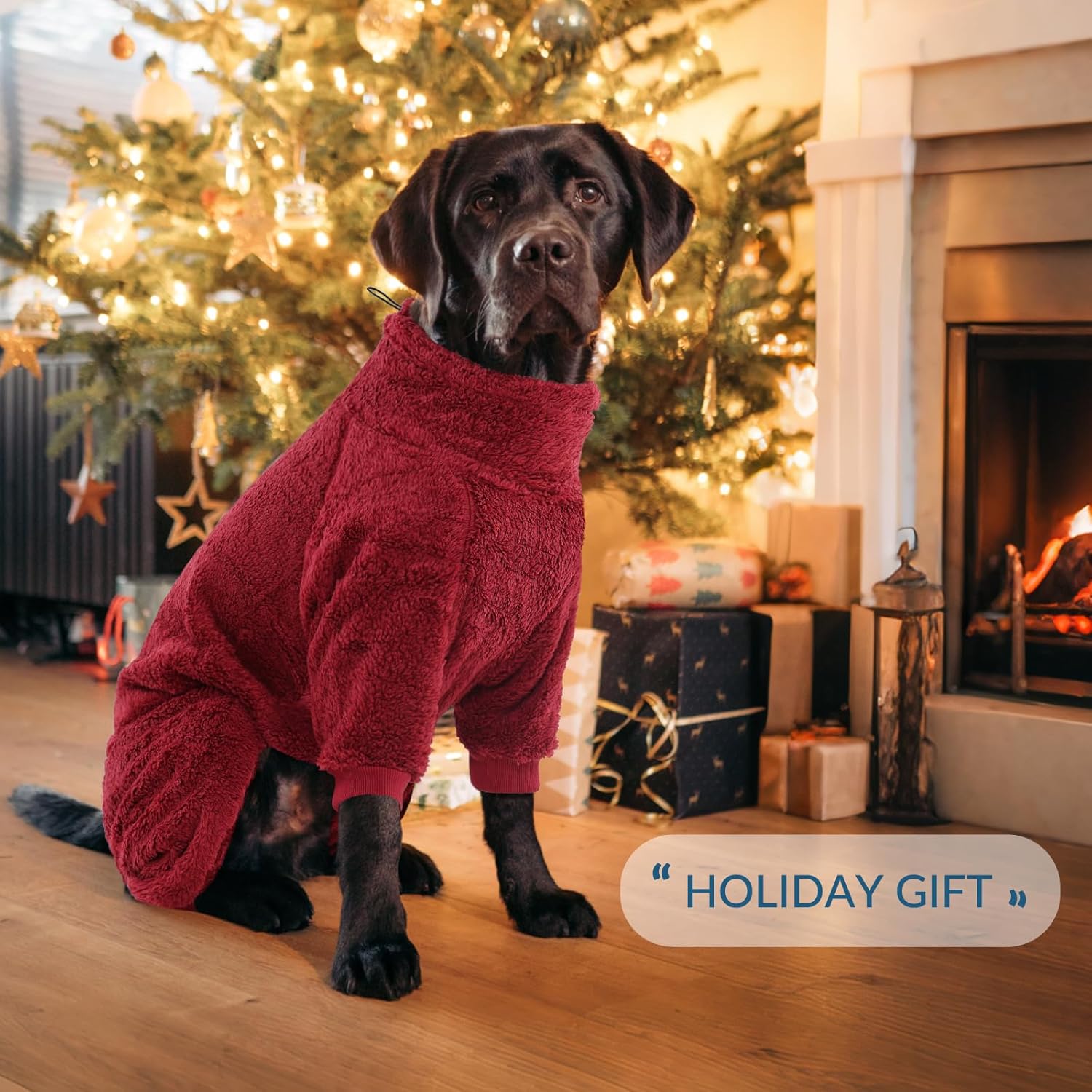 ROZKITCH Dog Jumpsuits, Lightweight Pet Pajamas Four Feet Costumes Snow Suit, Cold Weather Warm Dog Pajamas Doberman Sweater for Dogs for Red XXL