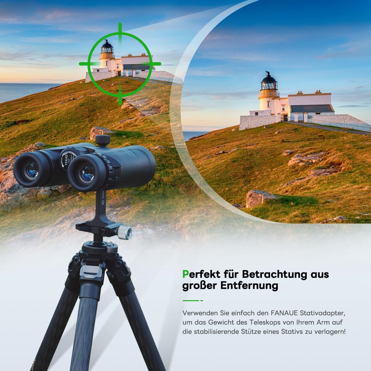 FANAUE Adaptateur de trépied pour jumelles avec filetage 1/4-20", compatibilité avec les jumelles Porro et les têtes sphériques Arca, adaptateur universel pour l'observation des oiseaux, la chasse