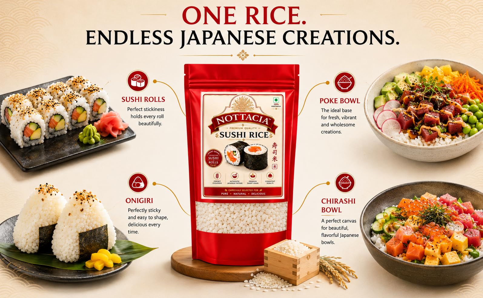 NOTTACIA Japanese Sushi Rice, 1kg 3