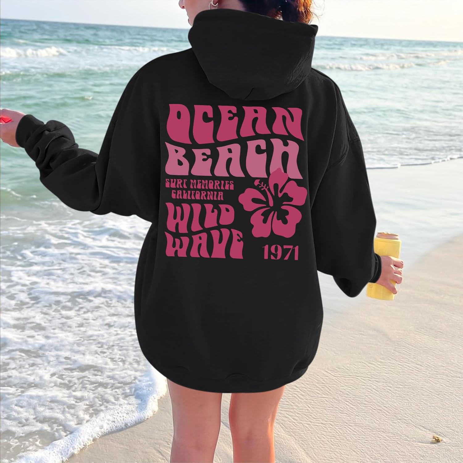 Sulayesh Hawaii Hibiscus Hoodie for Women Teen Girls Plam Ocean Beach Sweatshirt Flower Puff Graphic Aesthetic Oversized Tops