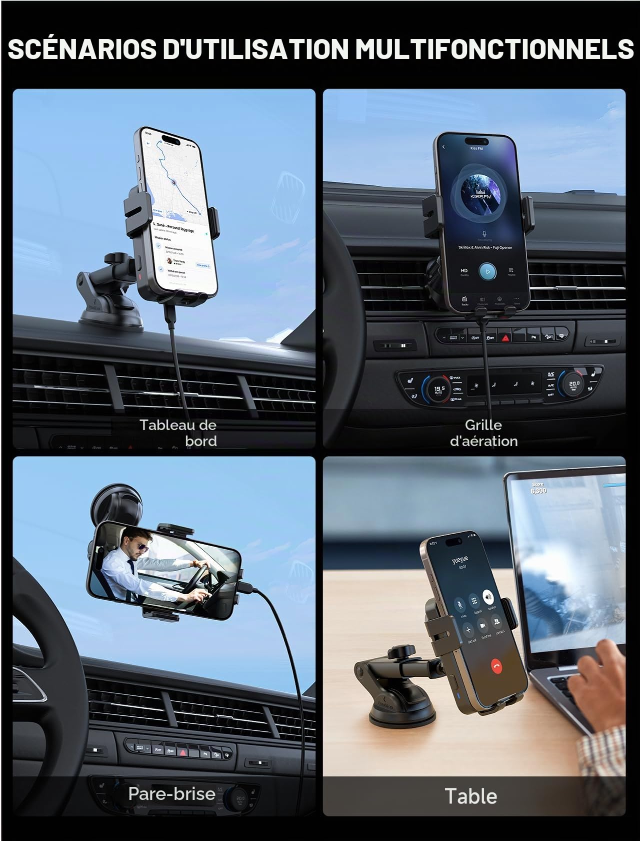 MOKPR 15W Support Telephone Voiture Induction, [Serrage Automatique] Rapide Chargeur Induction Voiture, Grille d'aération Tableau de Bord Pare-Brise pour iPhone 16/15/14/13/12&Samsung S24 S23 S22