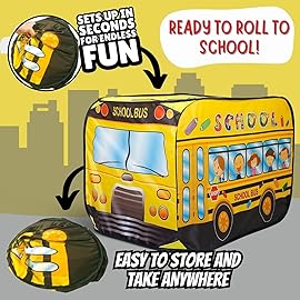 Pop Up Play Tent for Kids - My First Foldable Indoor & Outdoor Playhouse Vehicle Toys for Toddlers, Boys and Girls (School Bus)