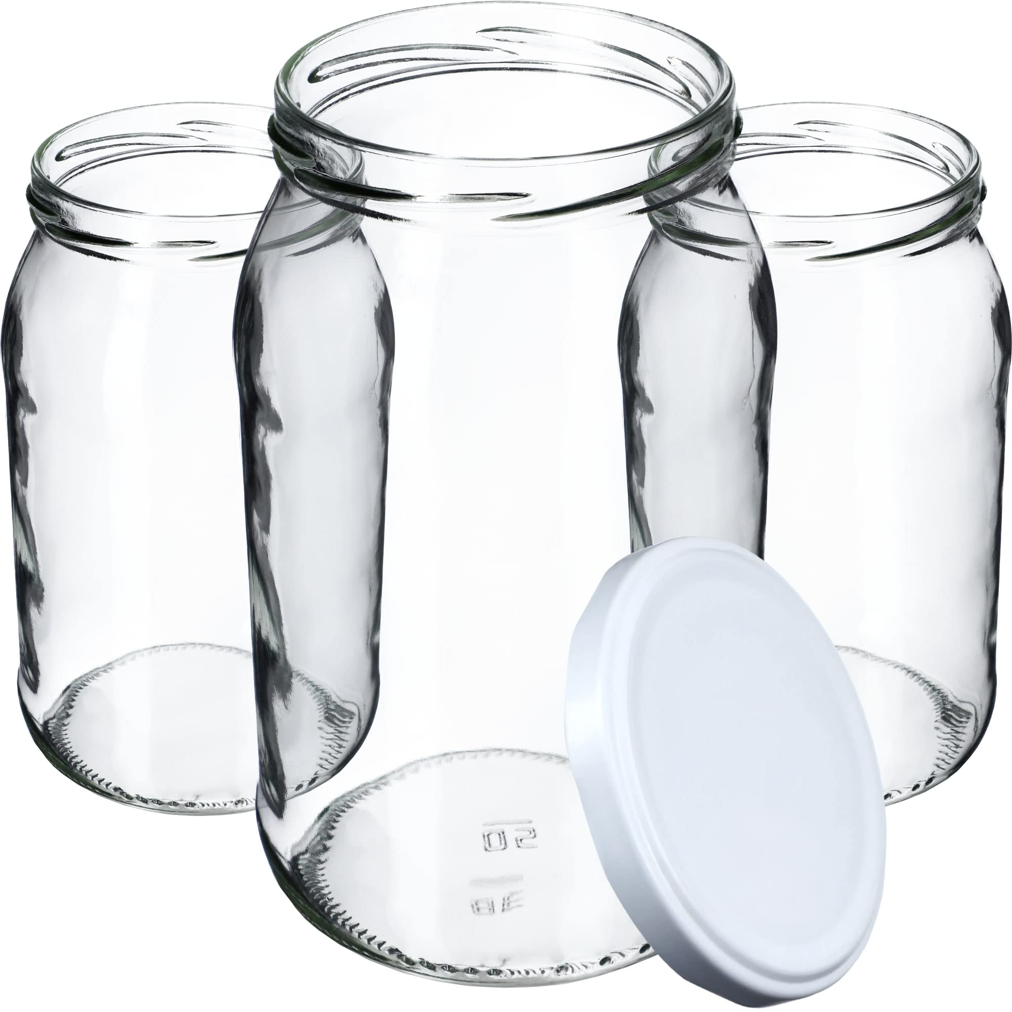 KADAX grandi barattoli in vetro 900ml Ø82 bianco – tappo a vite ermetico, per conserve, sottaceti, verdure lacto-fermentate e marmellate fatte in casa