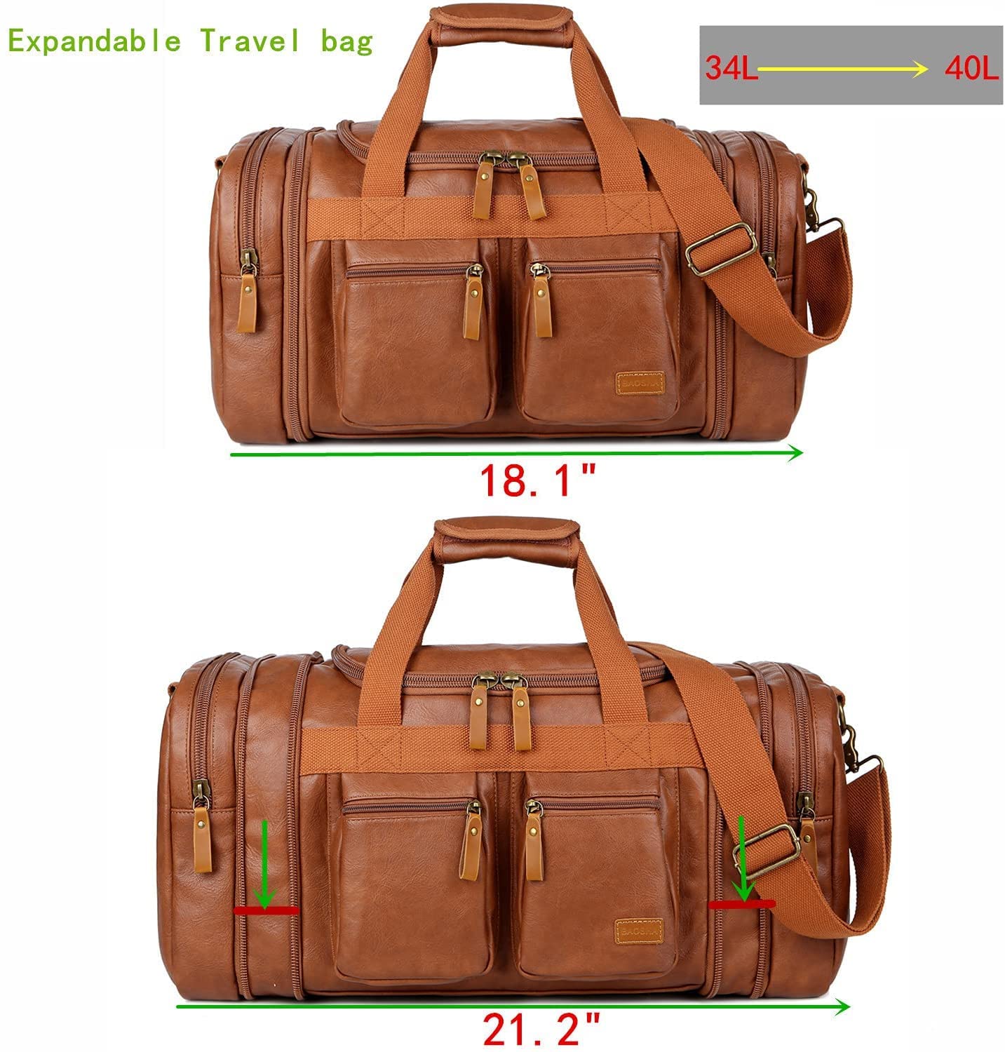 BAOSHA Faux Leder Reise Duffel Weekender Tasche Handgepäck Schlafsack Sporttasche für Herren und Damen HB-21 (Braun)
